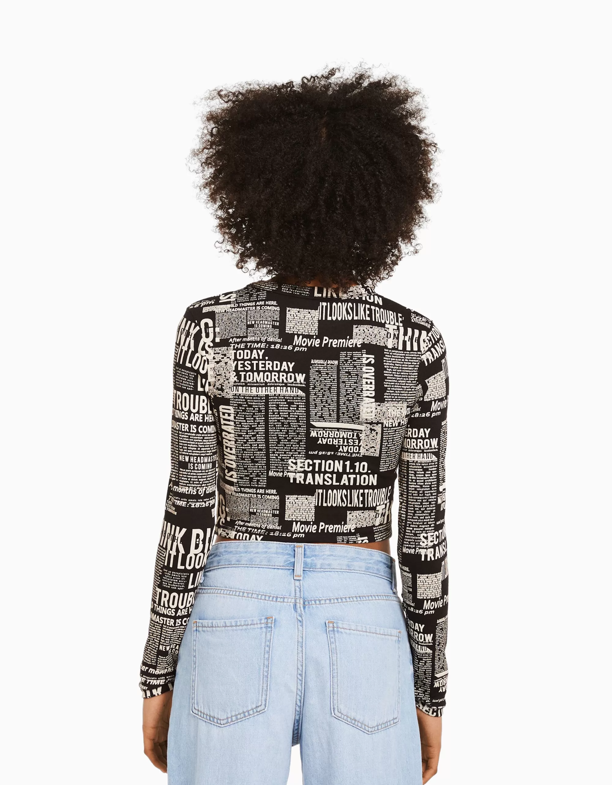 MUJER BERSHKA Camiseta manga larga print
