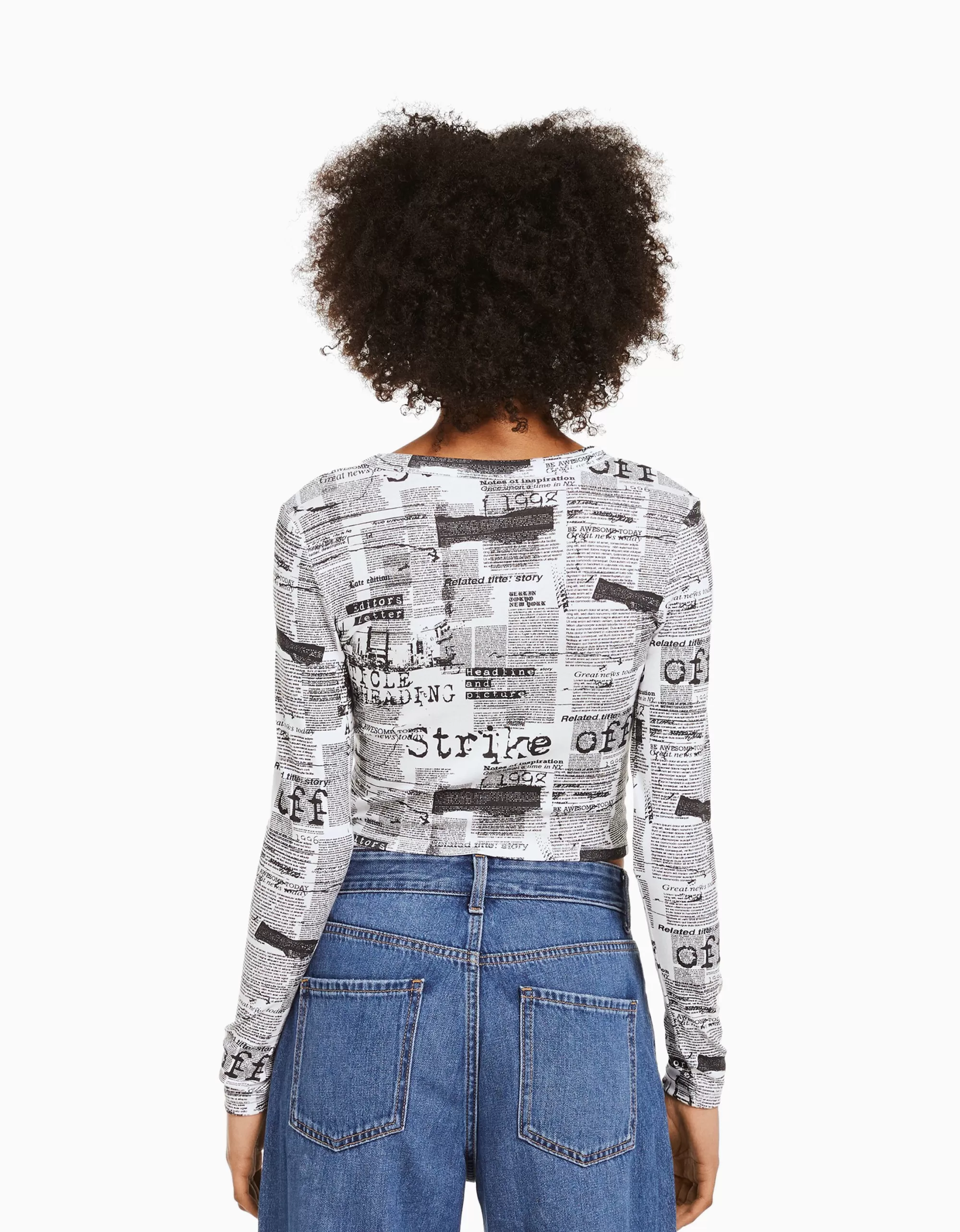 MUJER BERSHKA Camiseta manga larga print