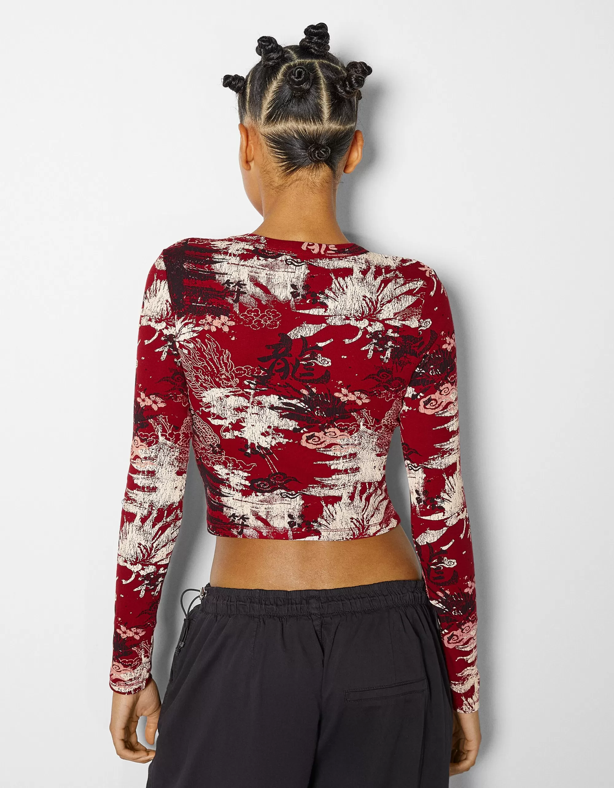 MUJER BERSHKA Camiseta manga larga print