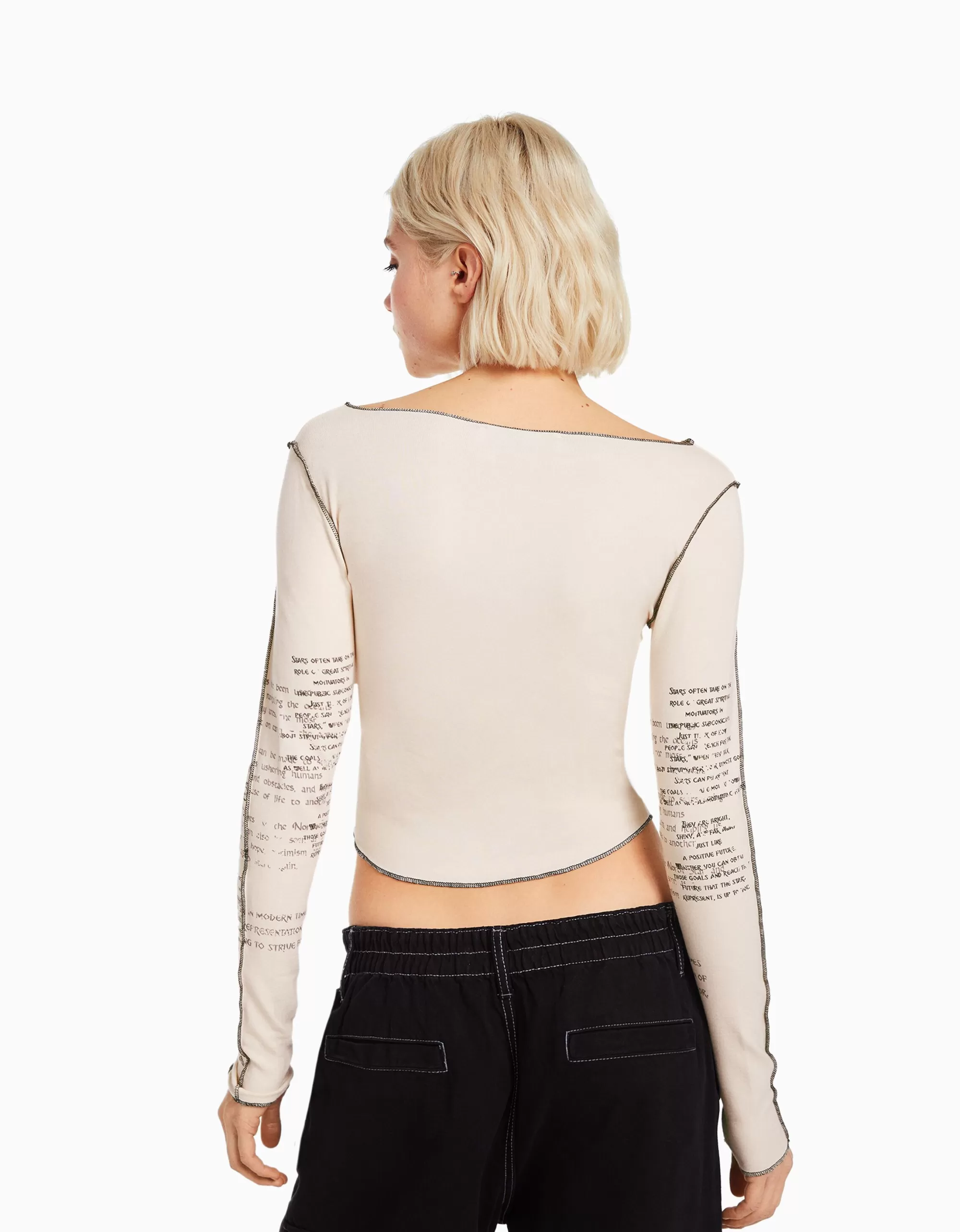 MUJER BERSHKA Camiseta manga larga print
