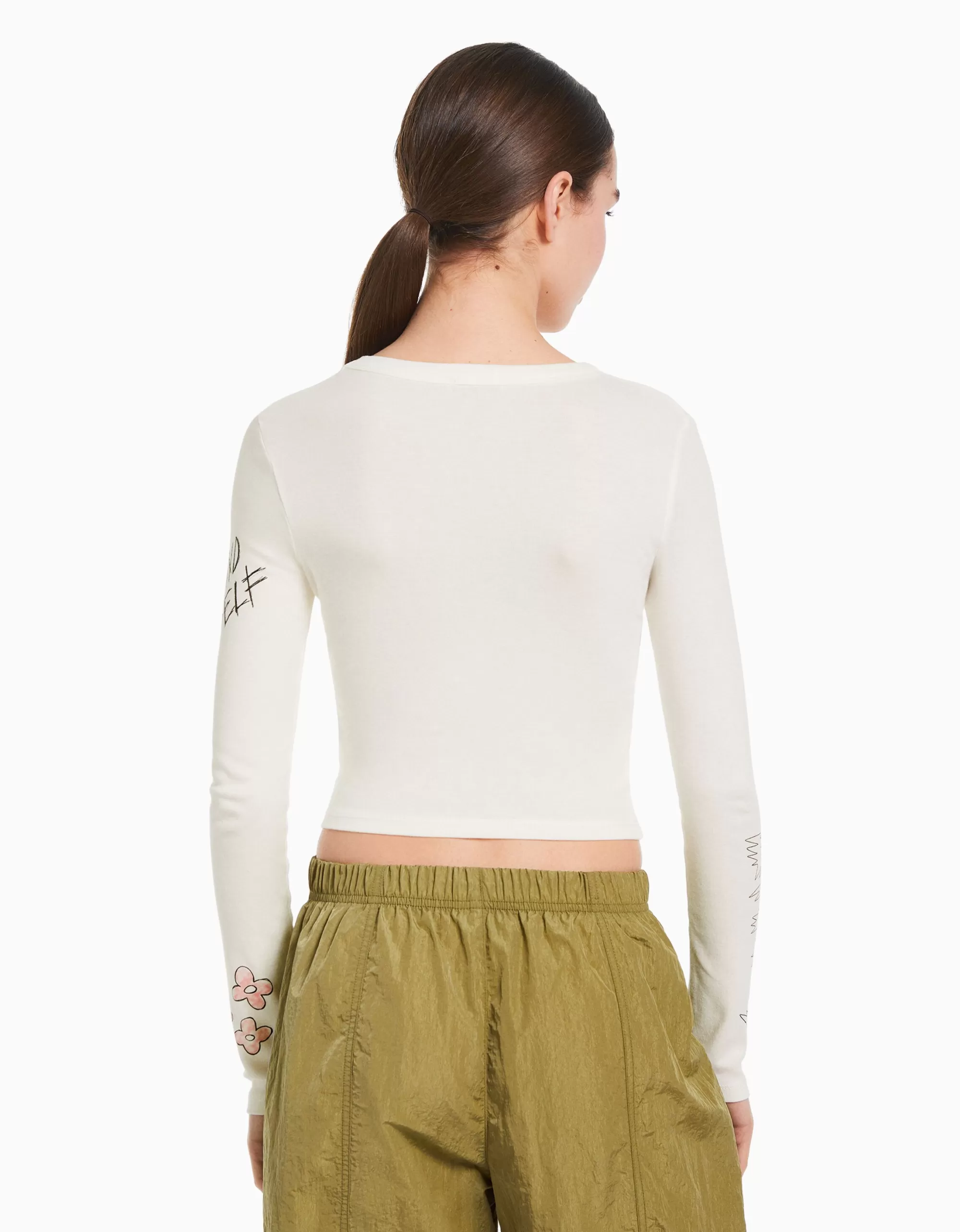 MUJER BERSHKA Camiseta manga larga print mariposa