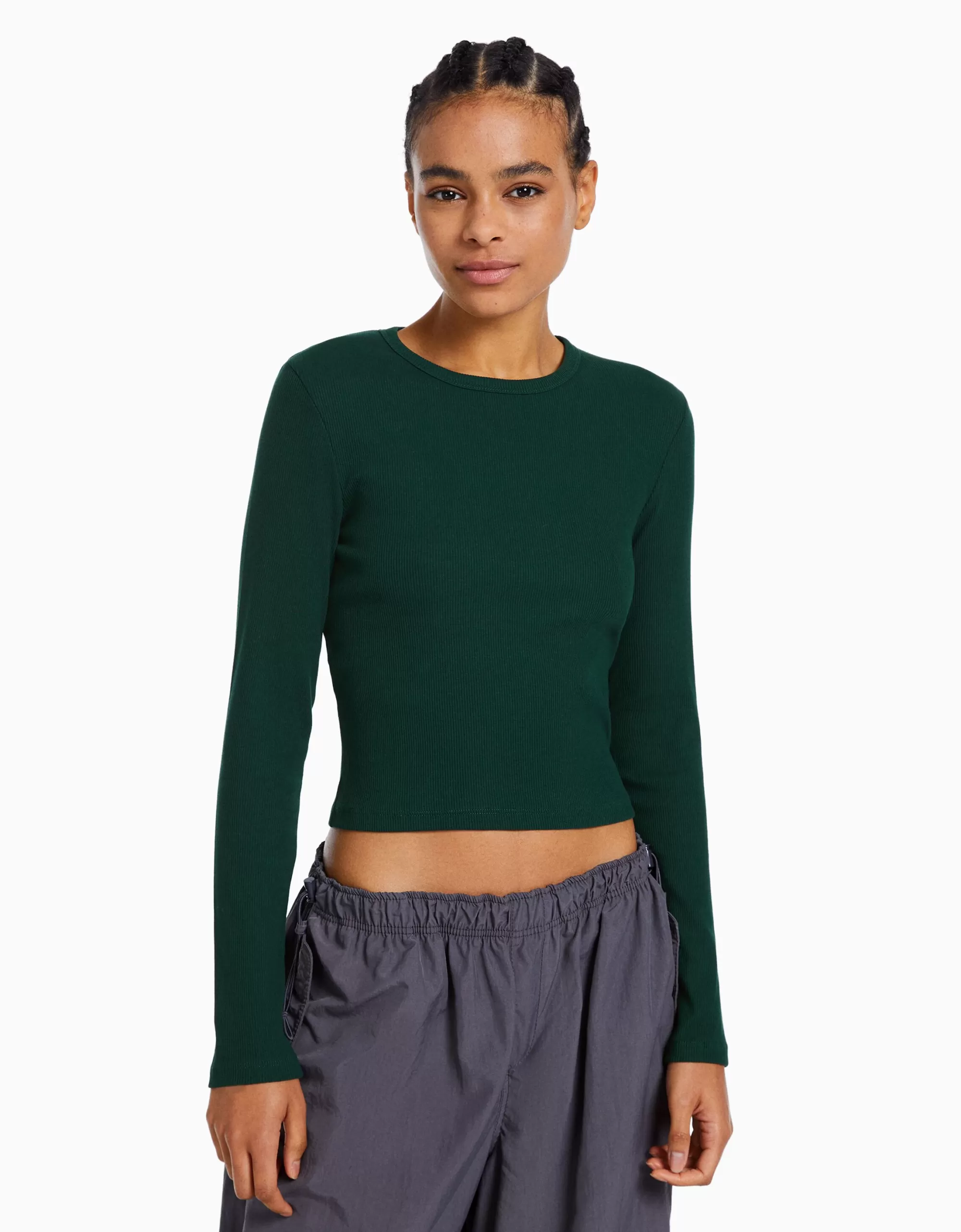 MUJER BERSHKA Camiseta manga larga rib