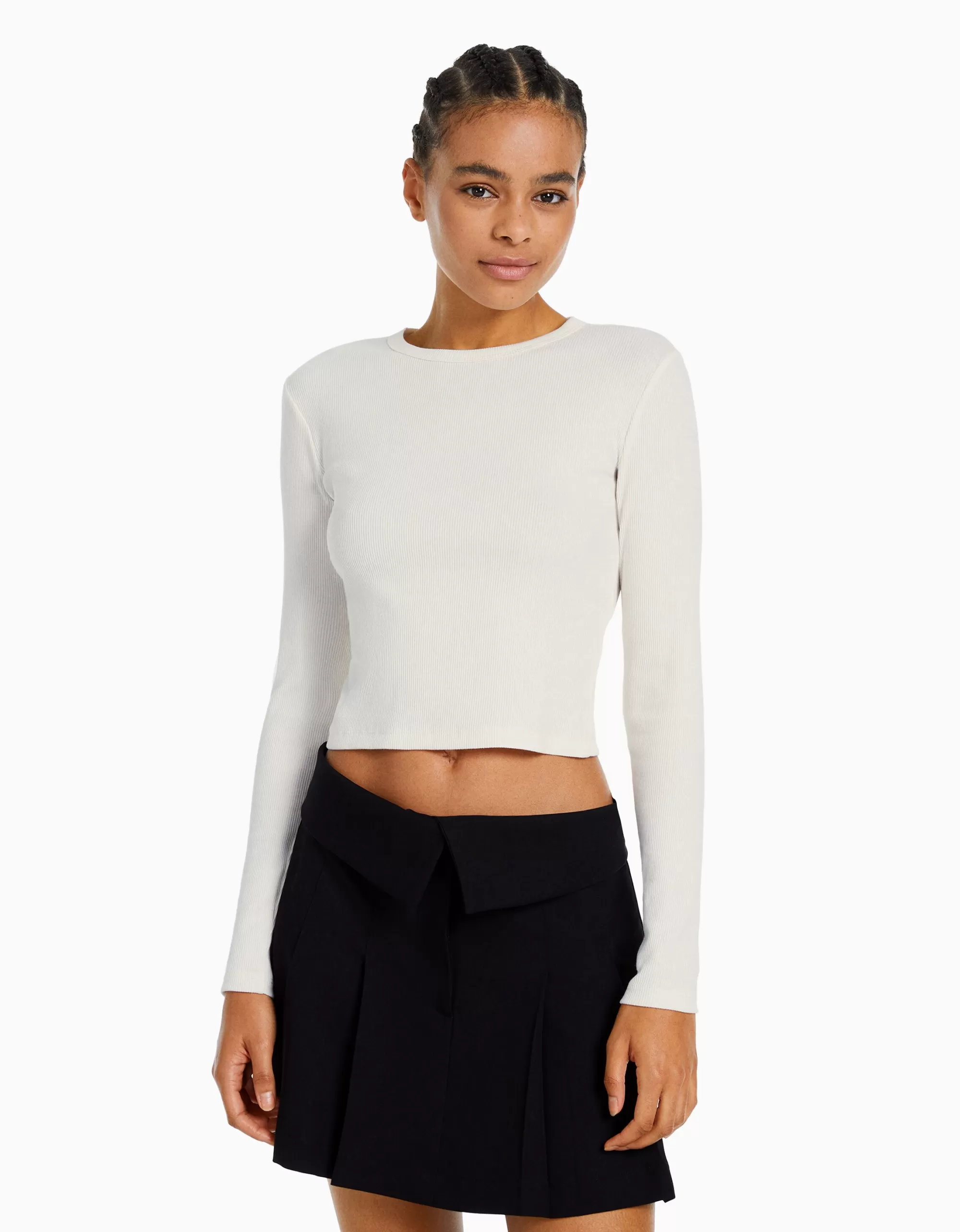 MUJER BERSHKA Camiseta manga larga rib