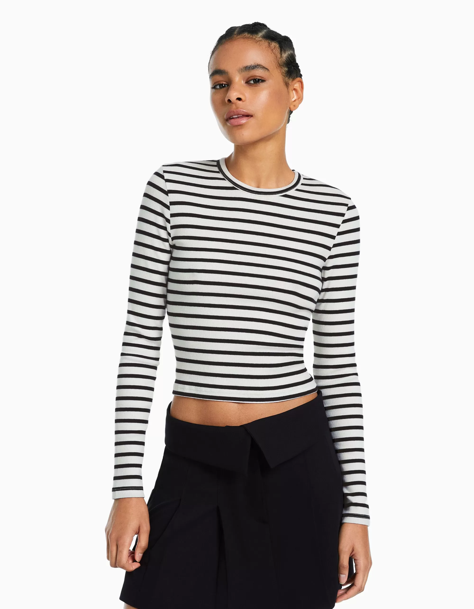 MUJER BERSHKA Camiseta manga larga rib