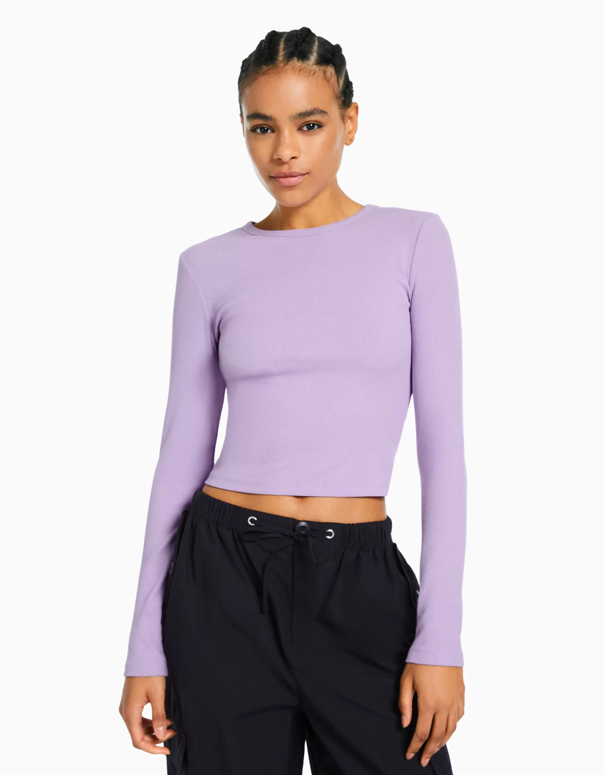 MUJER BERSHKA Camiseta manga larga rib