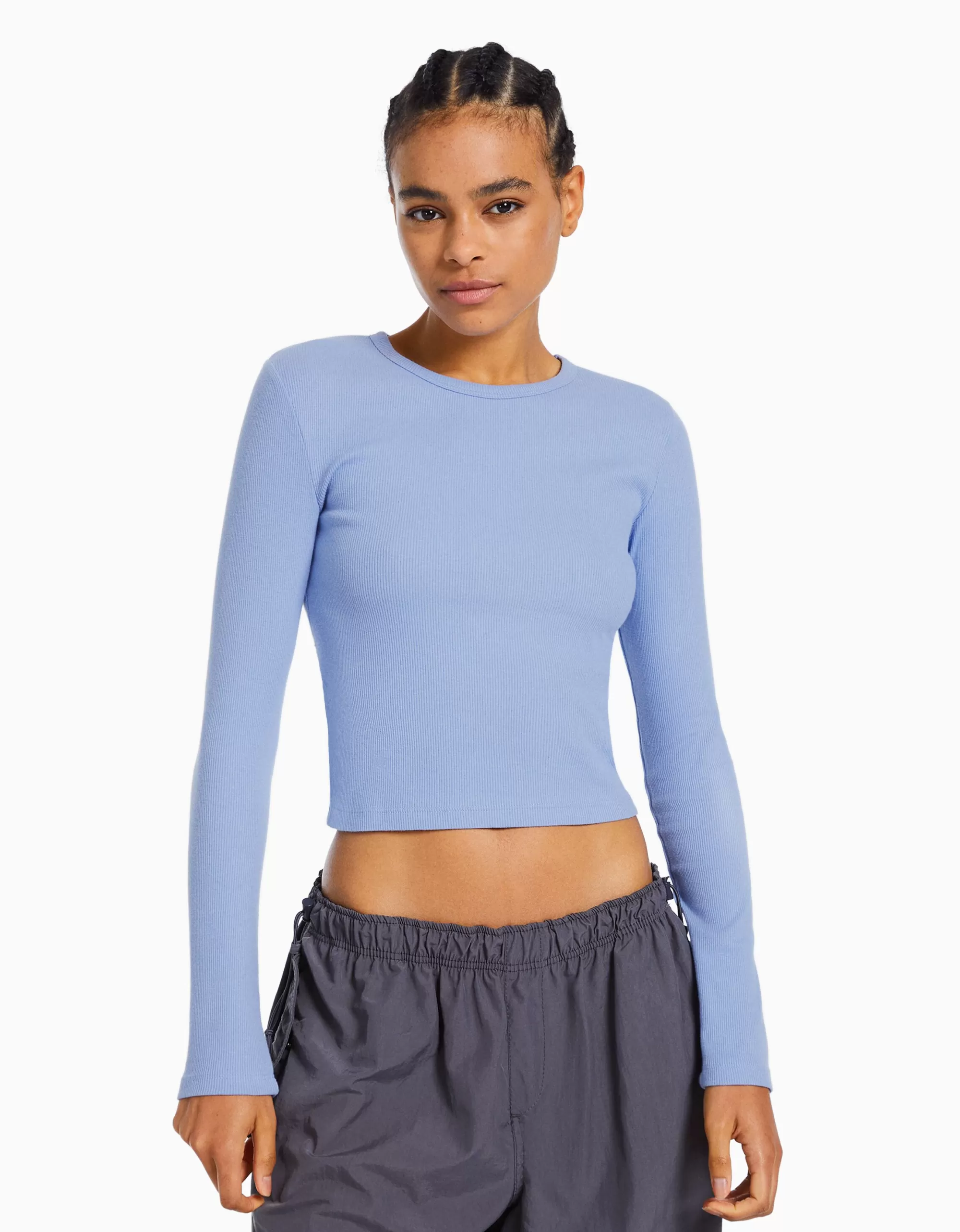 MUJER BERSHKA Camiseta manga larga rib