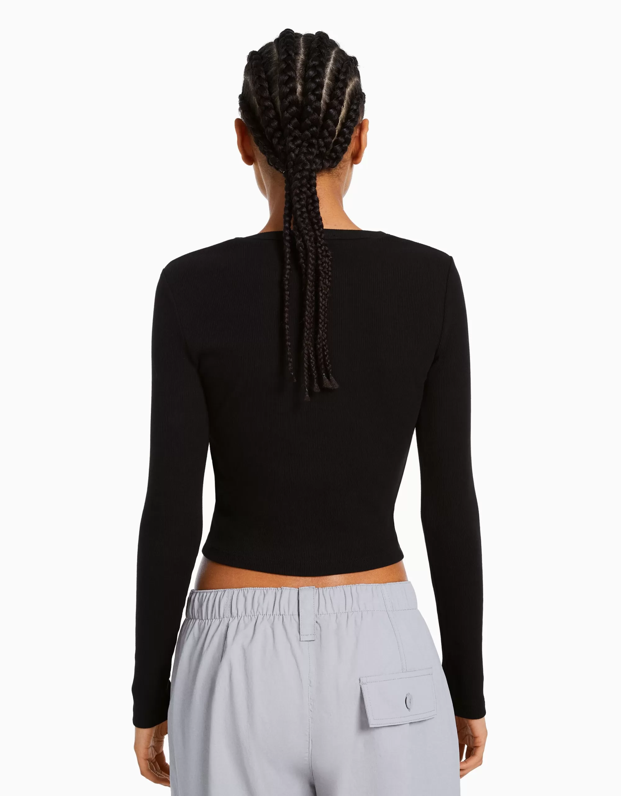 MUJER BERSHKA Camiseta manga larga rib