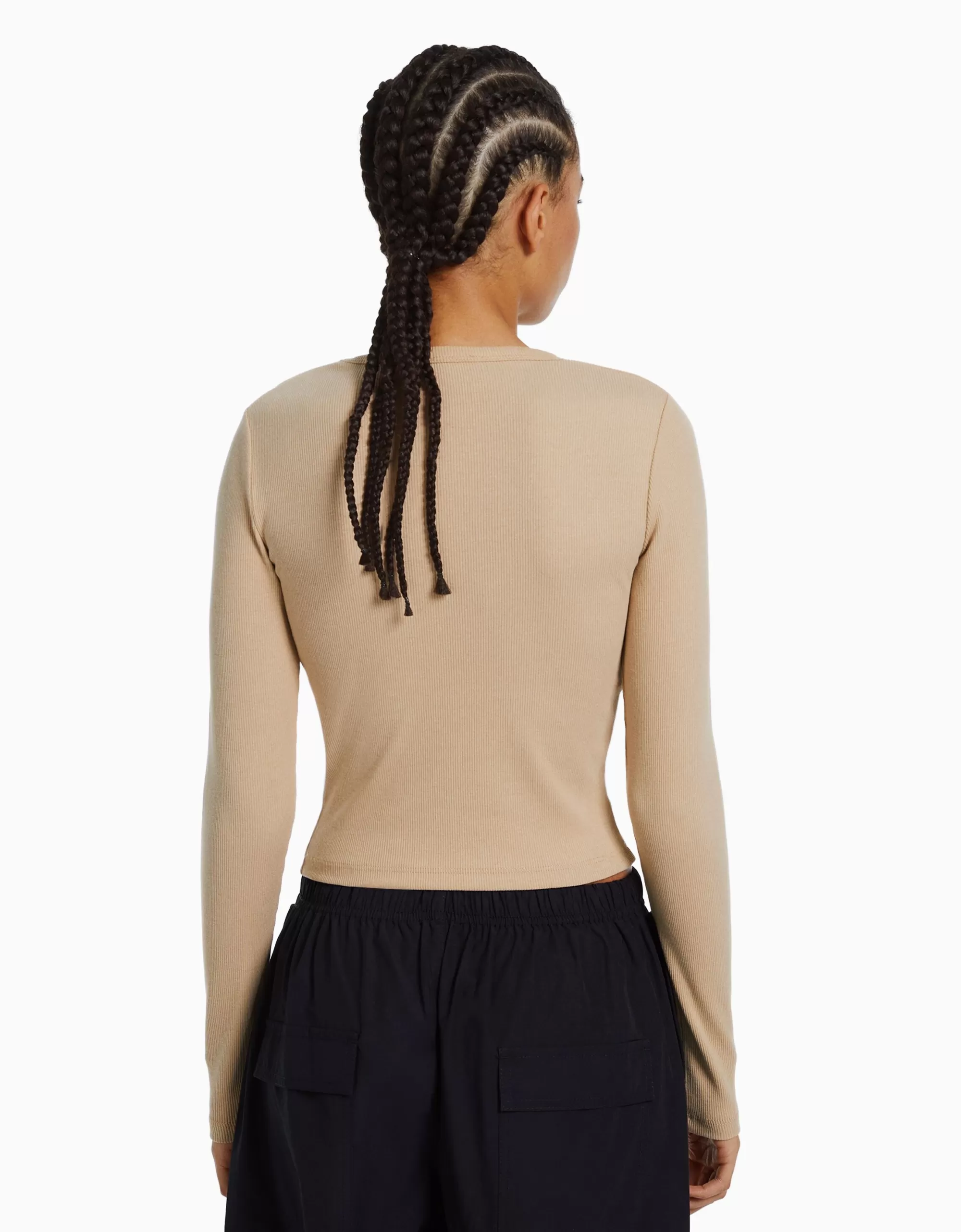 MUJER BERSHKA Camiseta manga larga rib