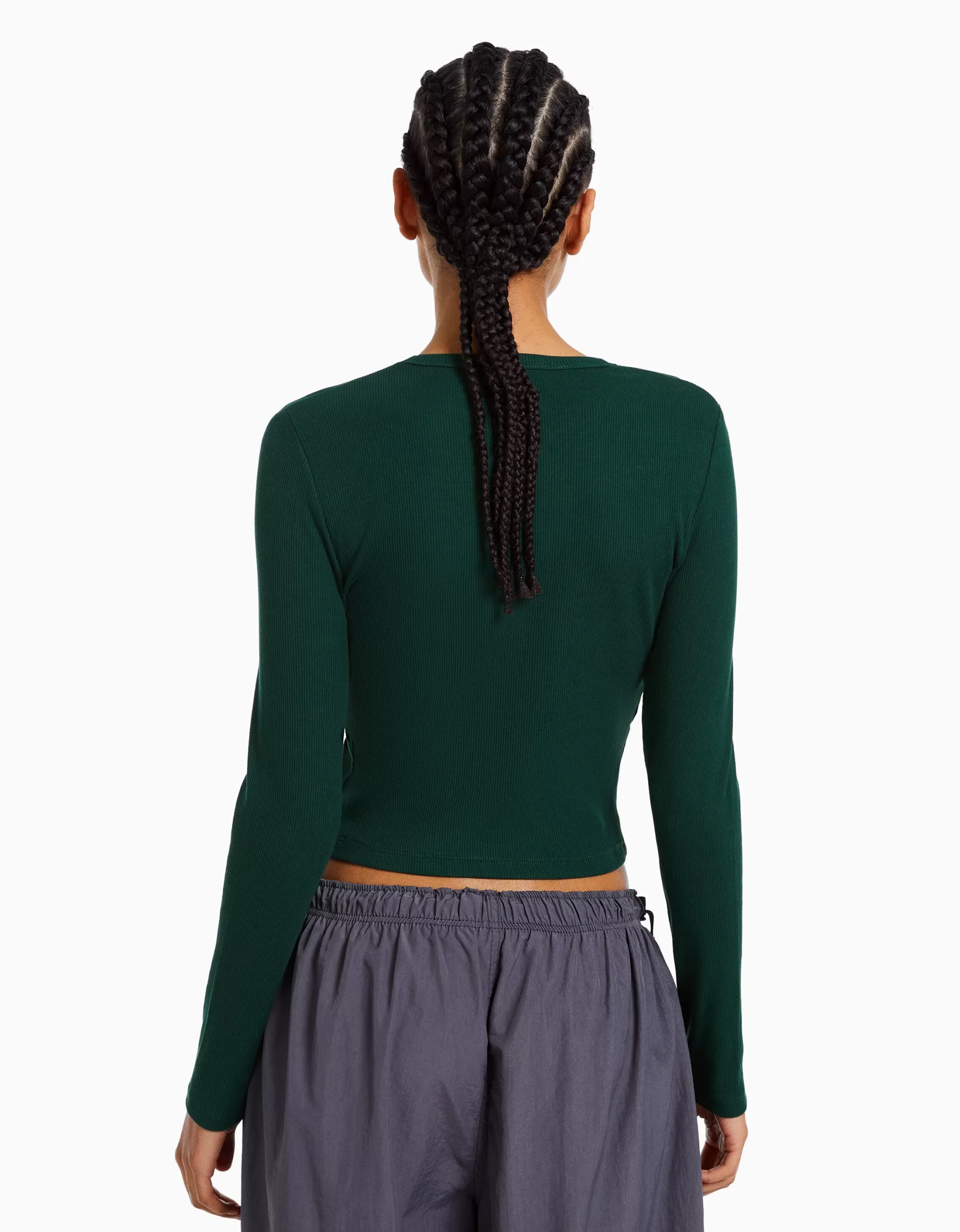 MUJER BERSHKA Camiseta manga larga rib
