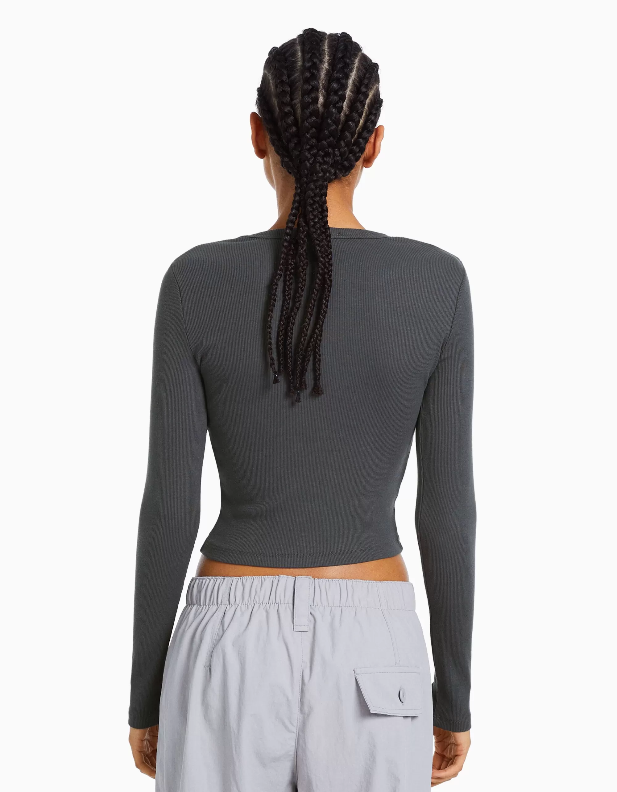 MUJER BERSHKA Camiseta manga larga rib