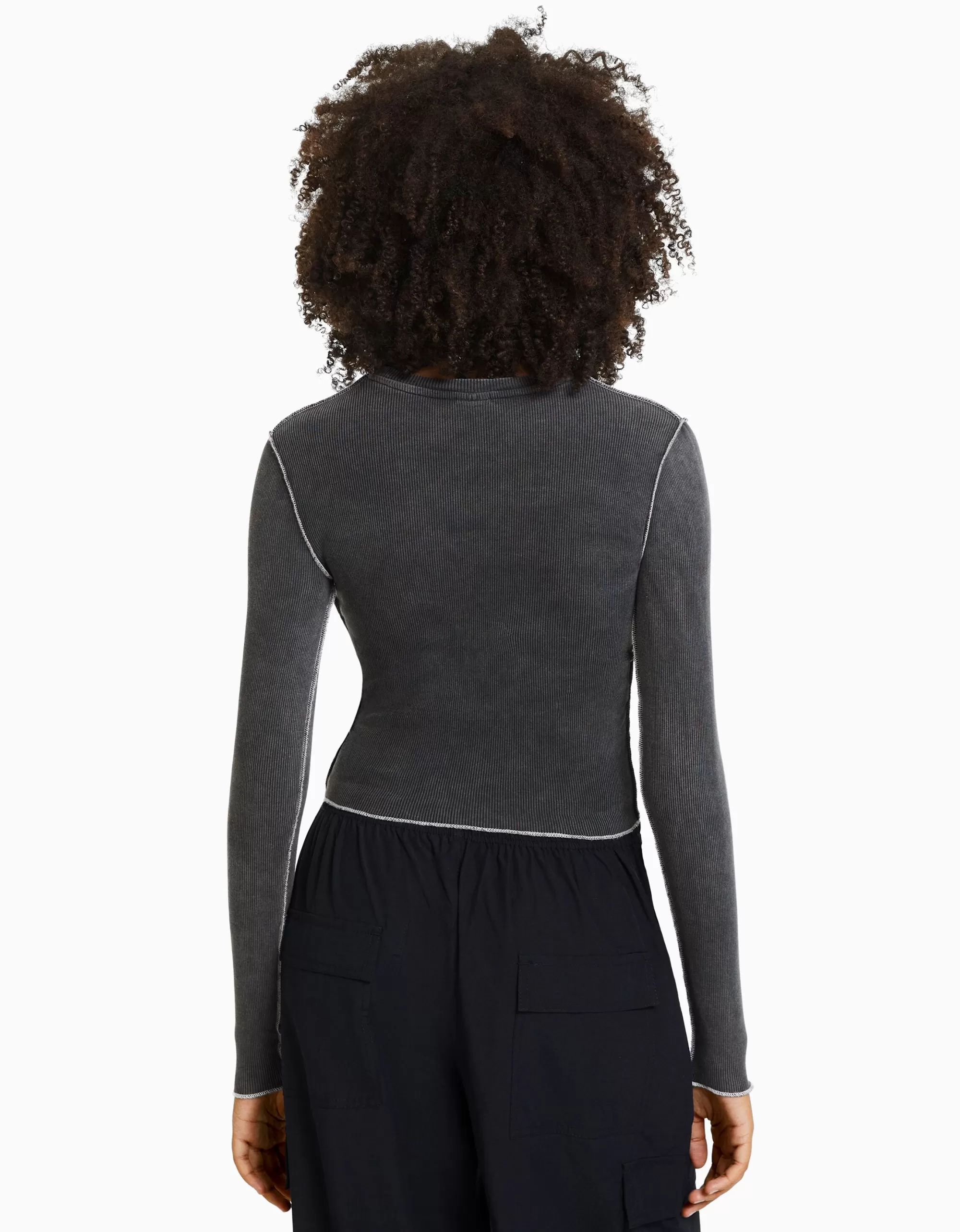 MUJER BERSHKA Camiseta manga larga rib