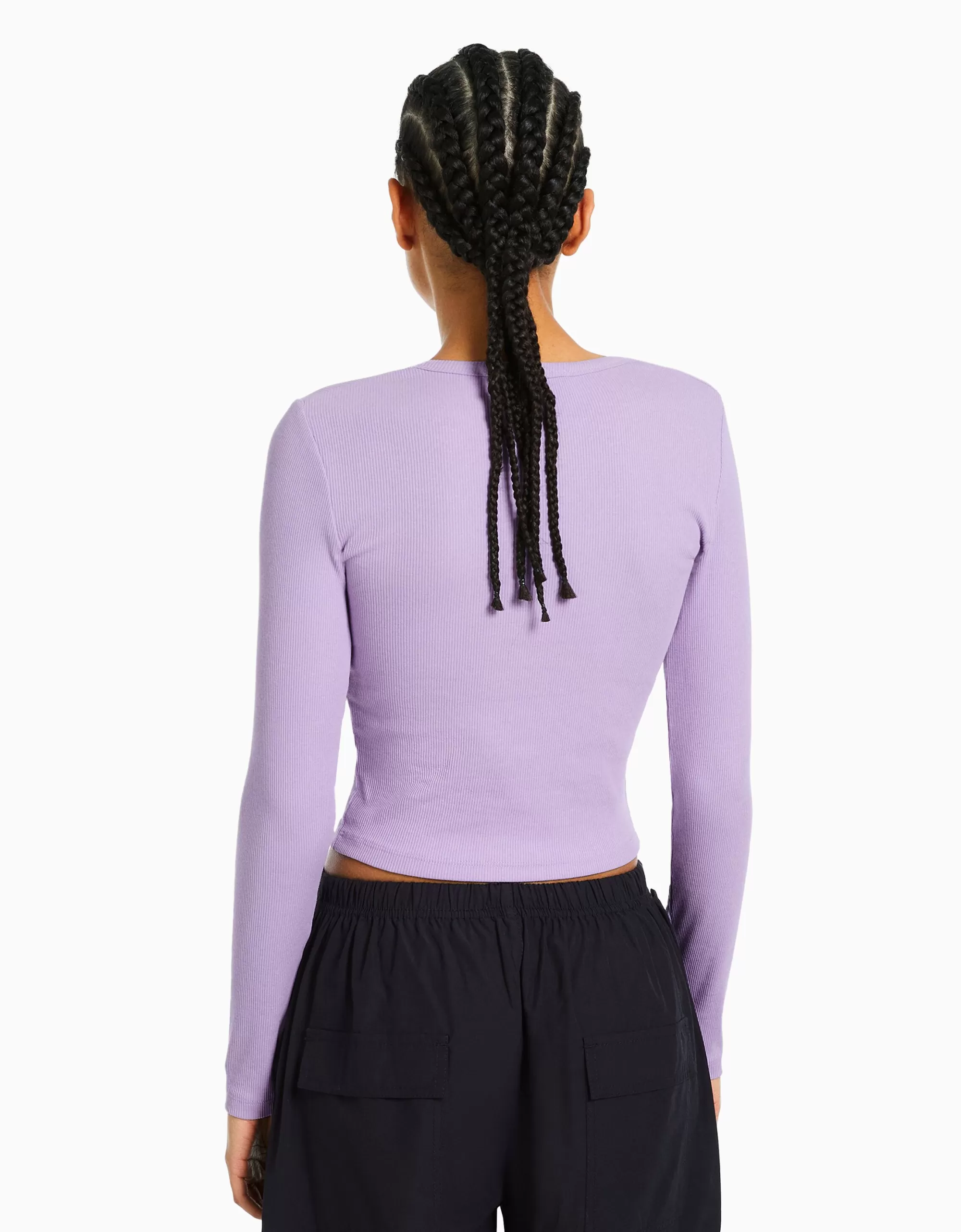 MUJER BERSHKA Camiseta manga larga rib