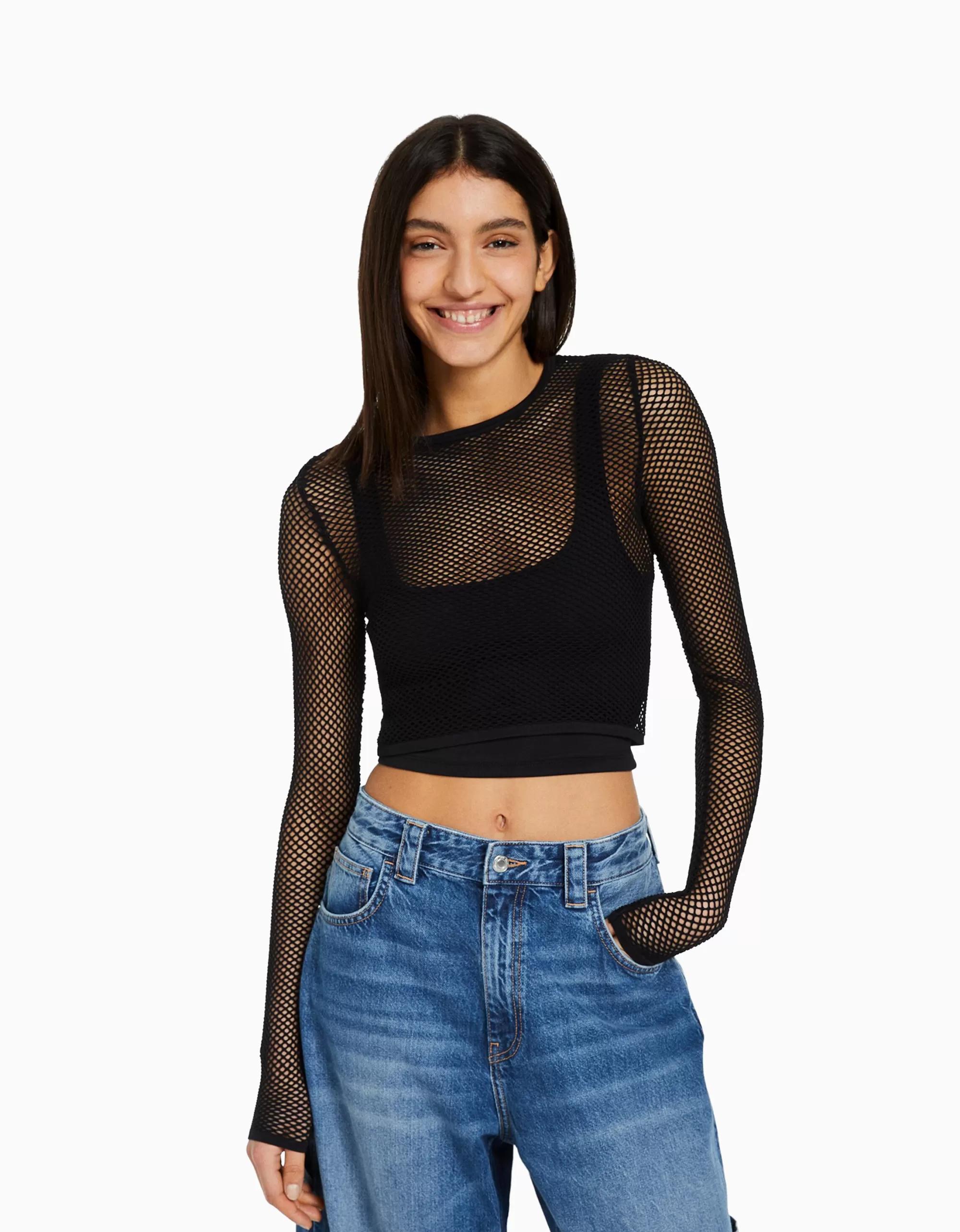 MUJER BERSHKA Camiseta manga larga seamless red
