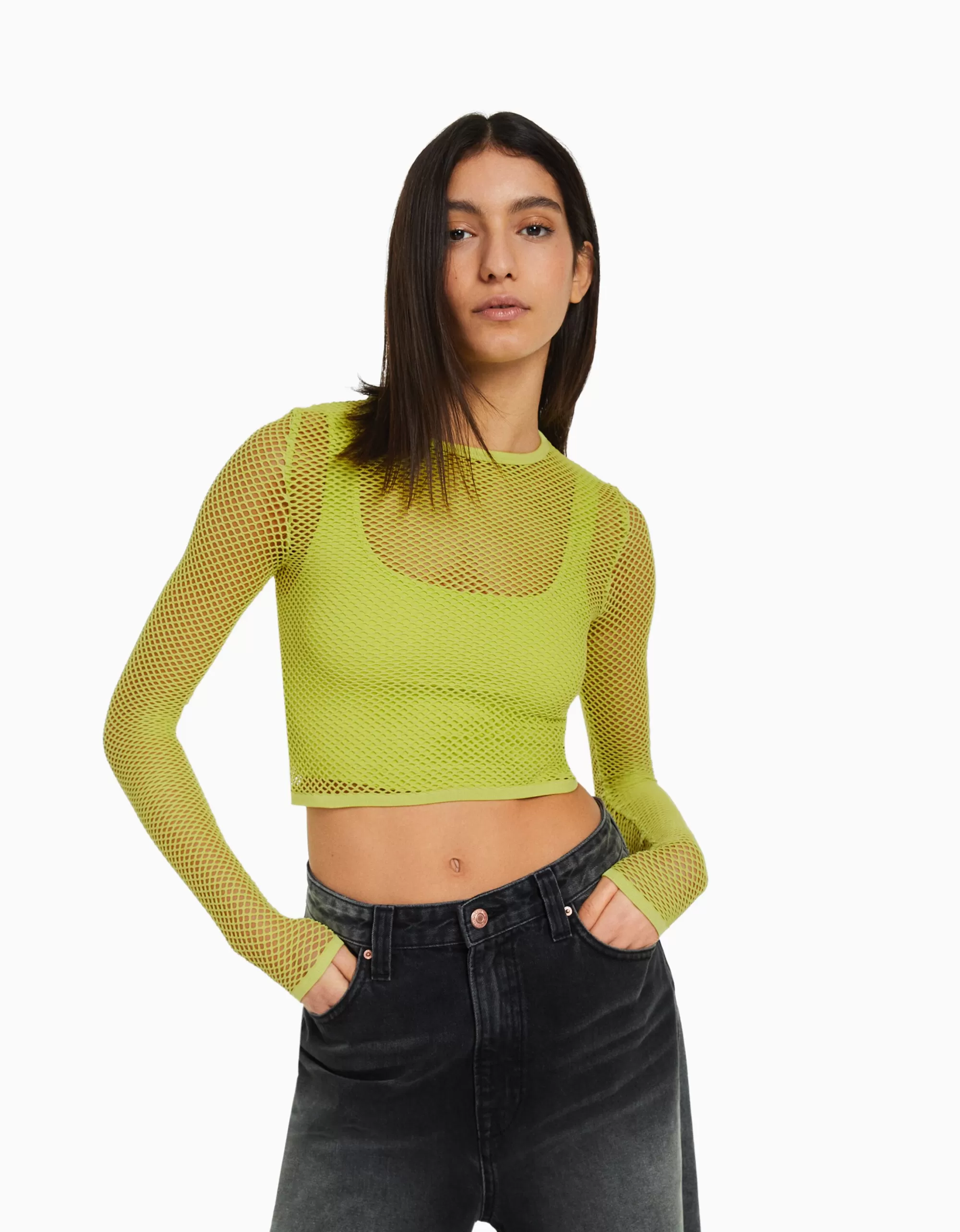 MUJER BERSHKA Camiseta manga larga seamless red