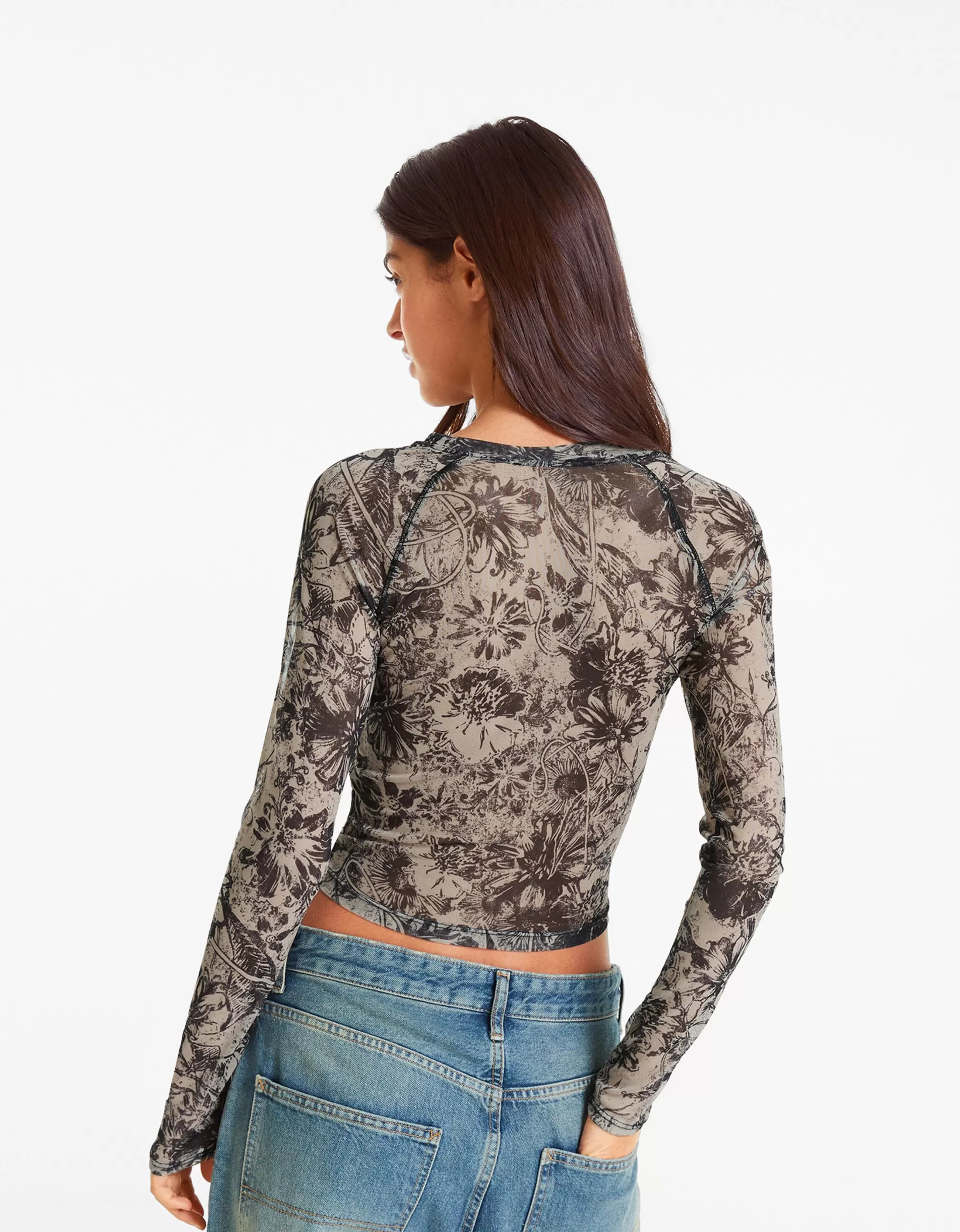 MUJER BERSHKA Camiseta manga larga tul ranglan