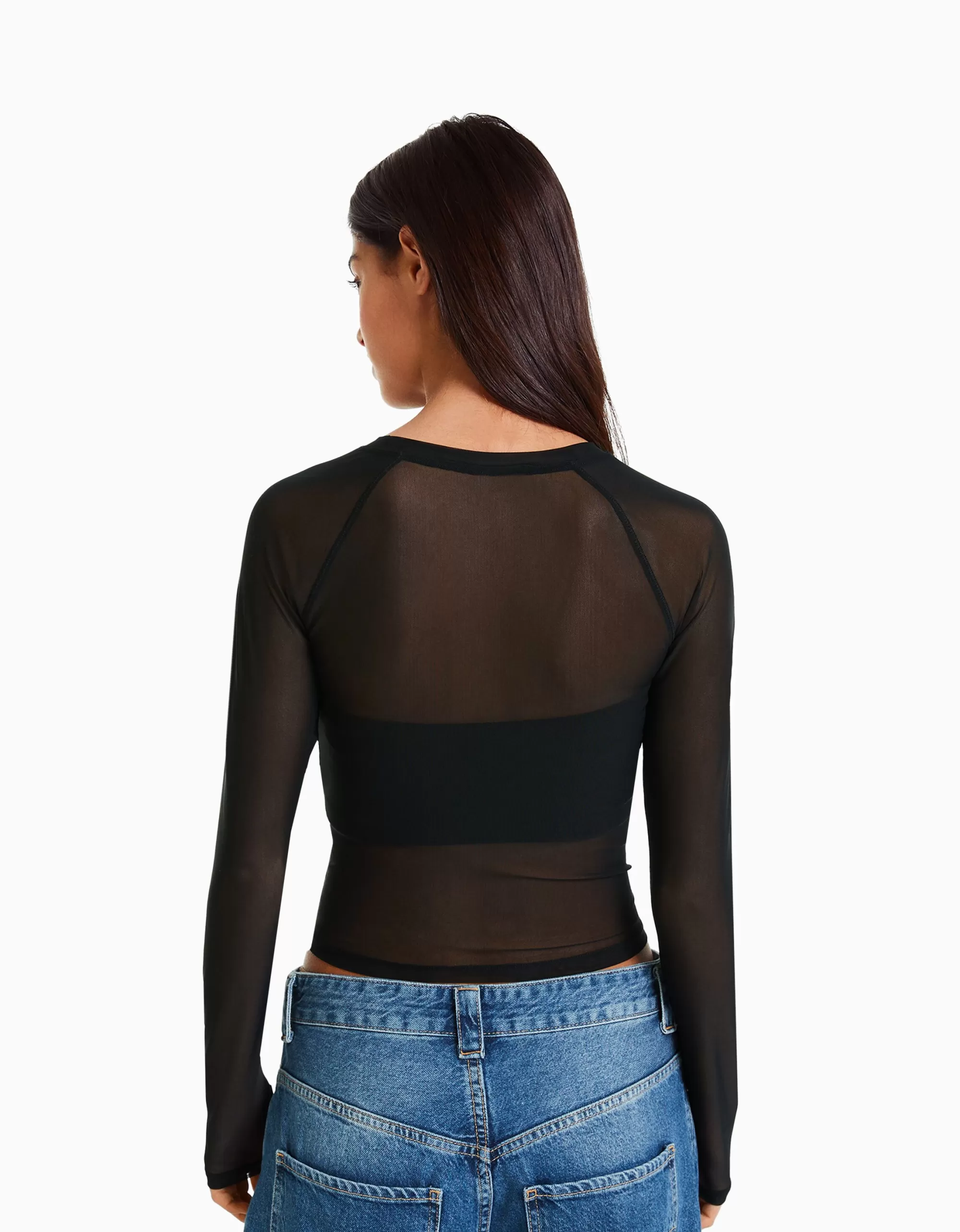 MUJER BERSHKA Camiseta manga larga tul ranglan