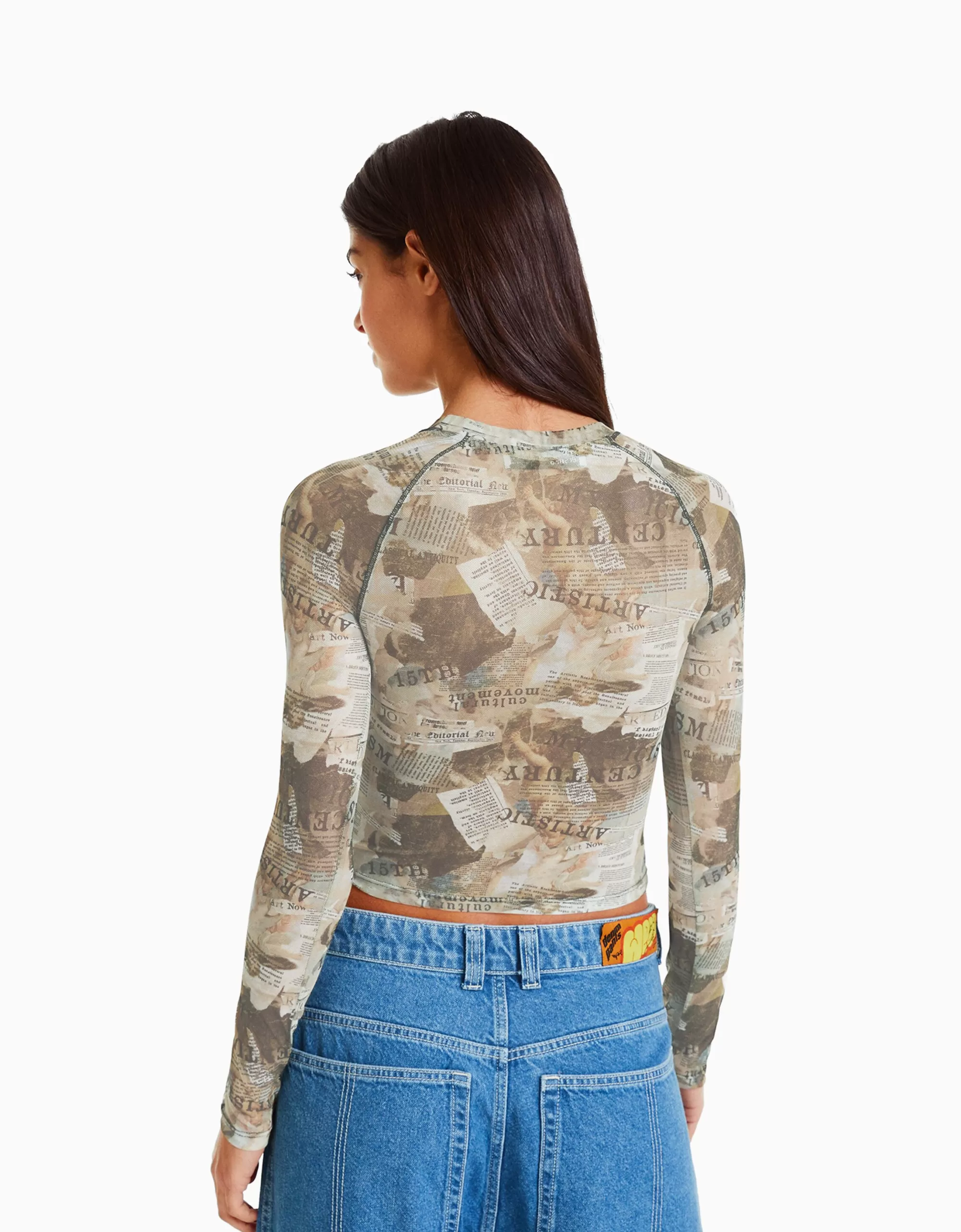 MUJER BERSHKA Camiseta manga larga tul ranglan