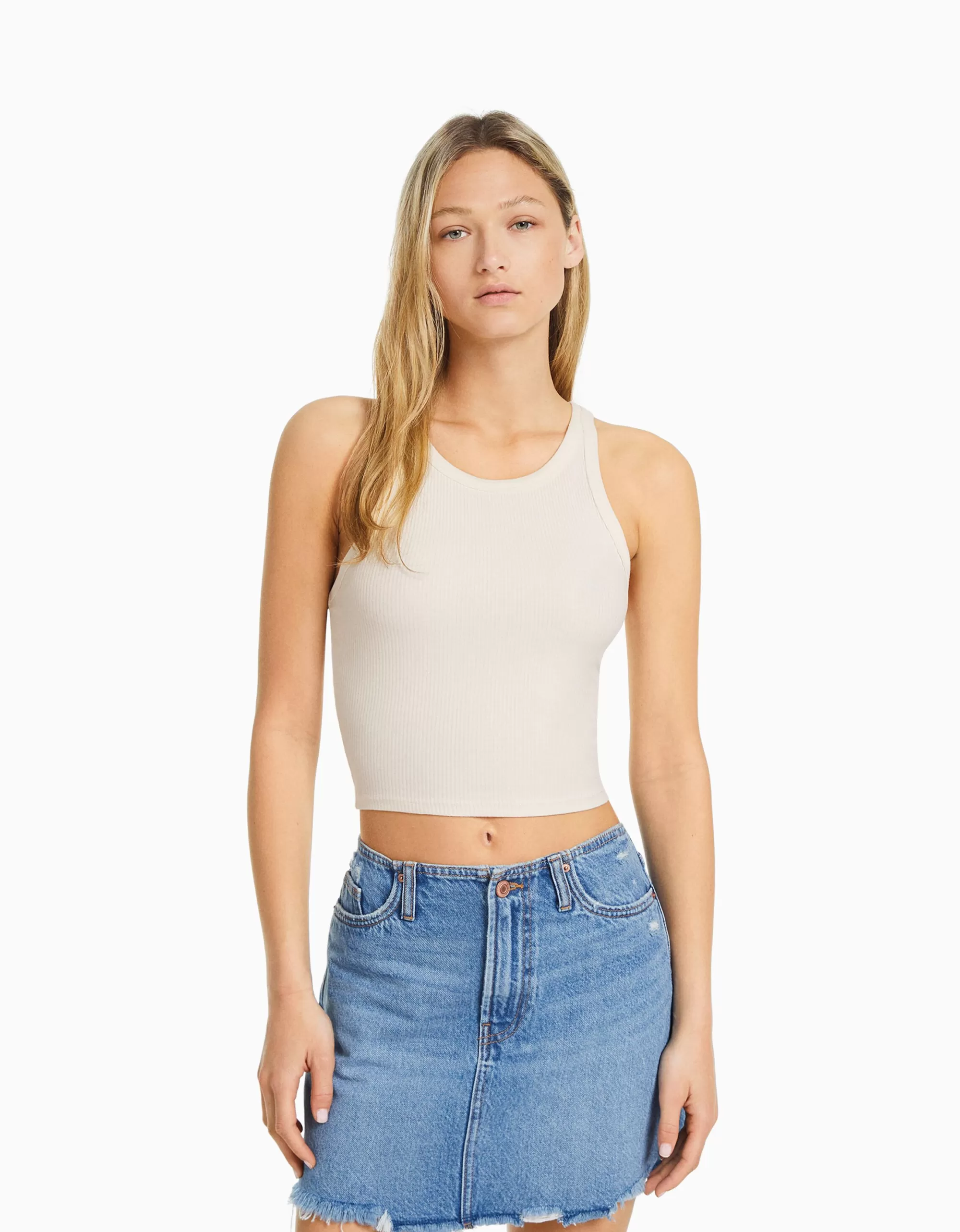 MUJER BERSHKA Camiseta sin mangas rib