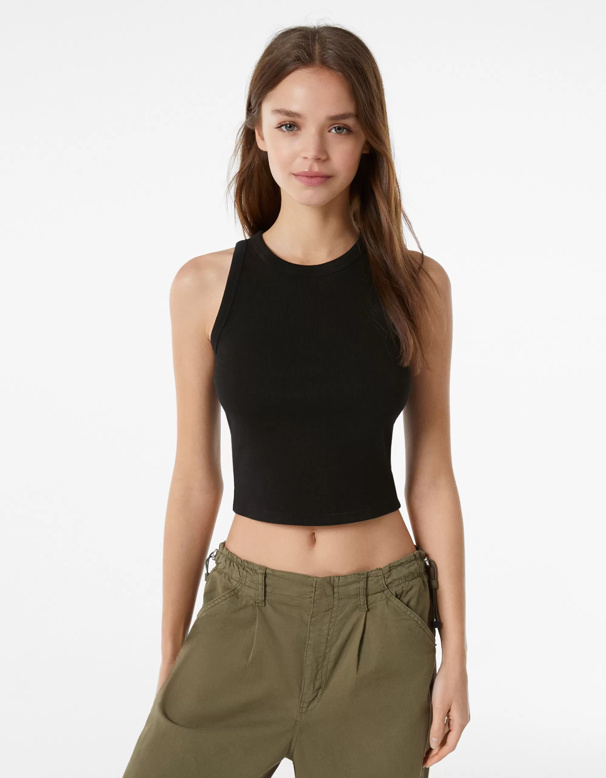 MUJER BERSHKA Camiseta sin mangas rib
