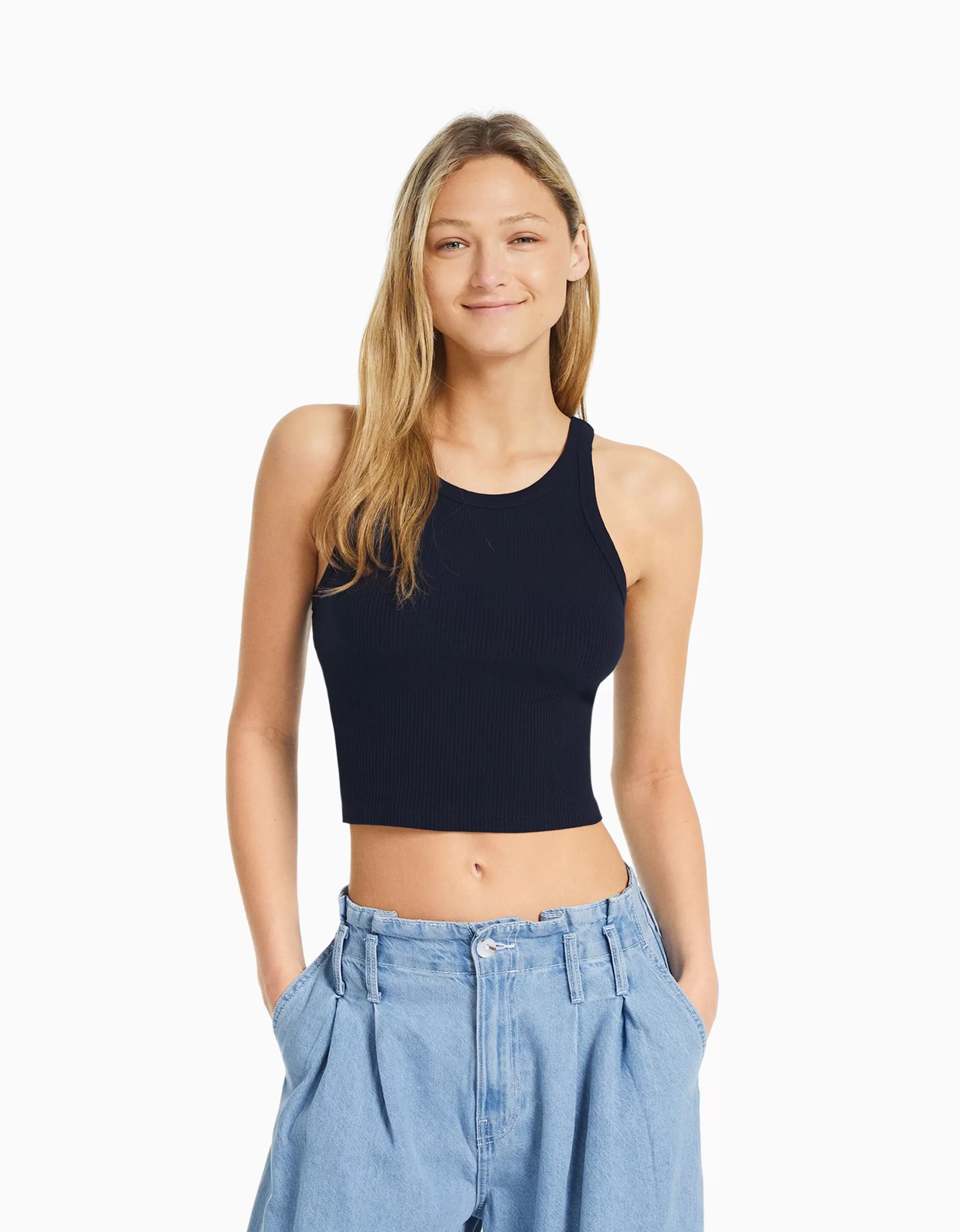 MUJER BERSHKA Camiseta sin mangas rib