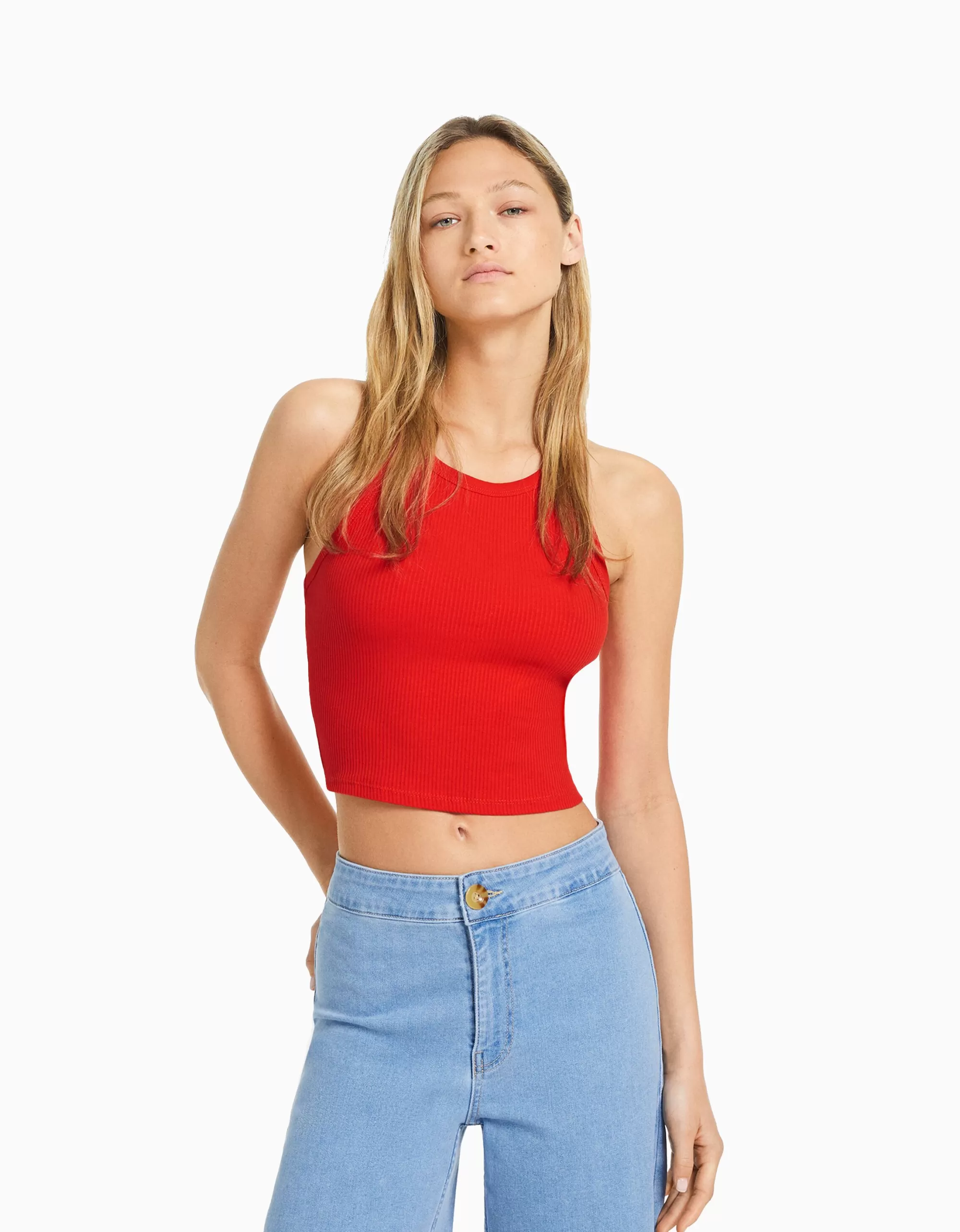 MUJER BERSHKA Camiseta sin mangas rib