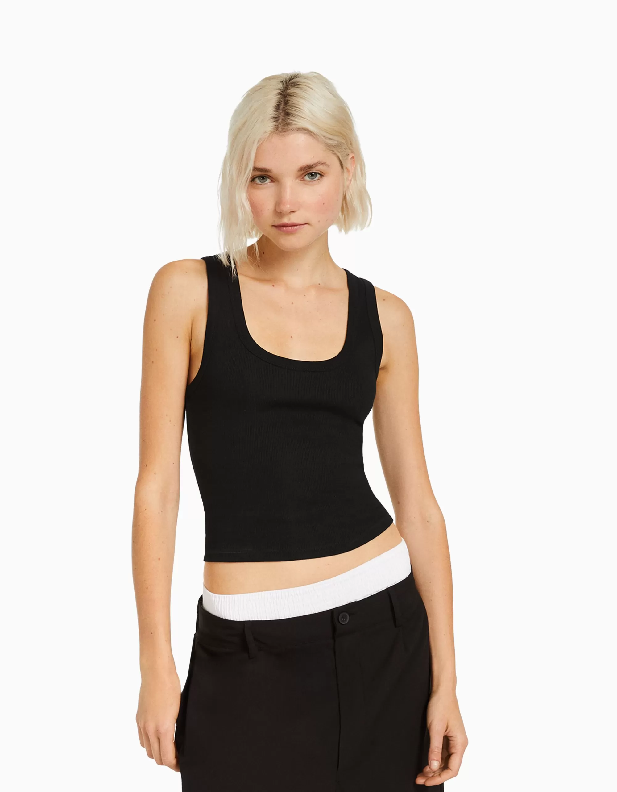 MUJER BERSHKA Camiseta sin mangas rib