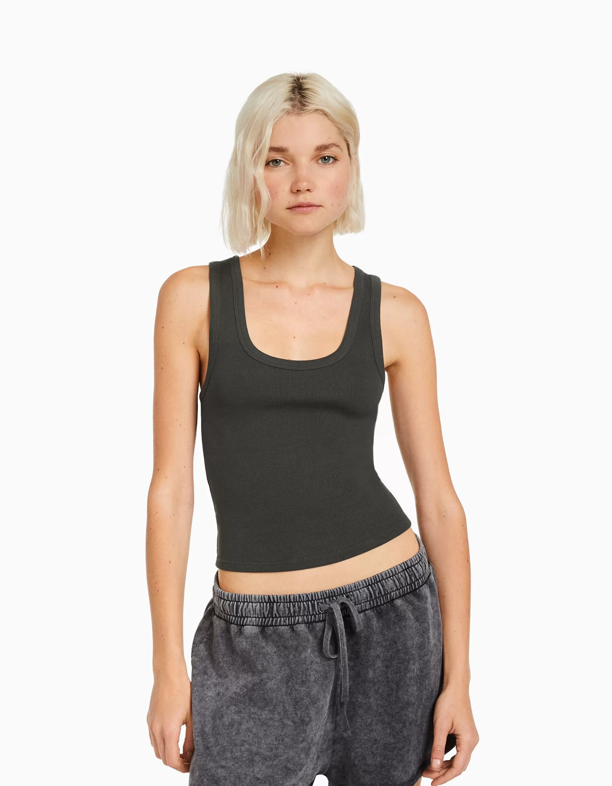 MUJER BERSHKA Camiseta sin mangas rib