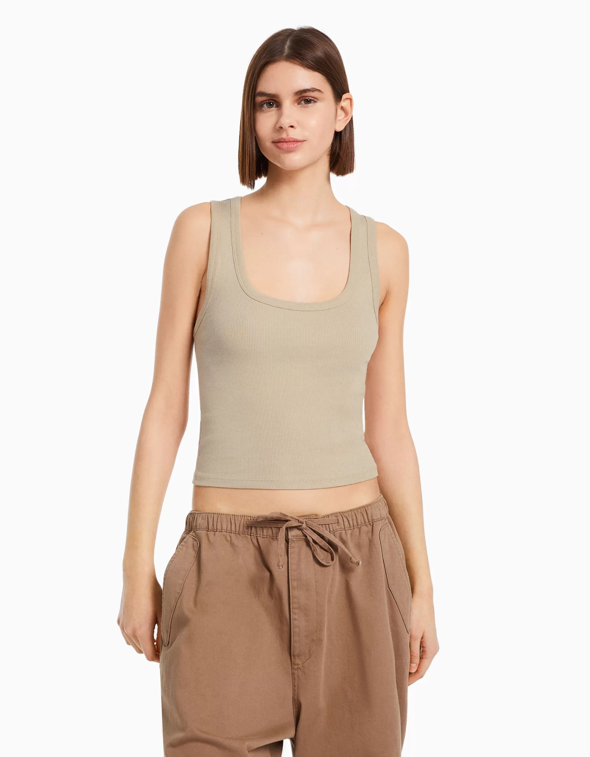 MUJER BERSHKA Camiseta sin mangas rib