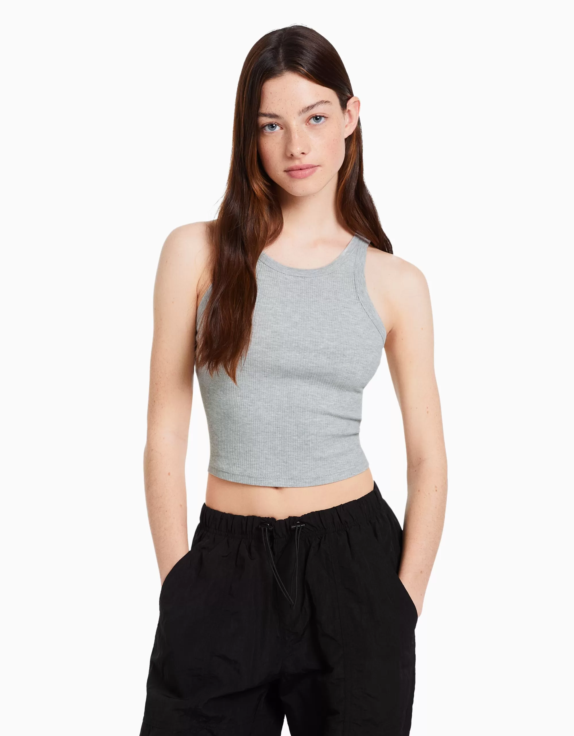 MUJER BERSHKA Camiseta sin mangas rib