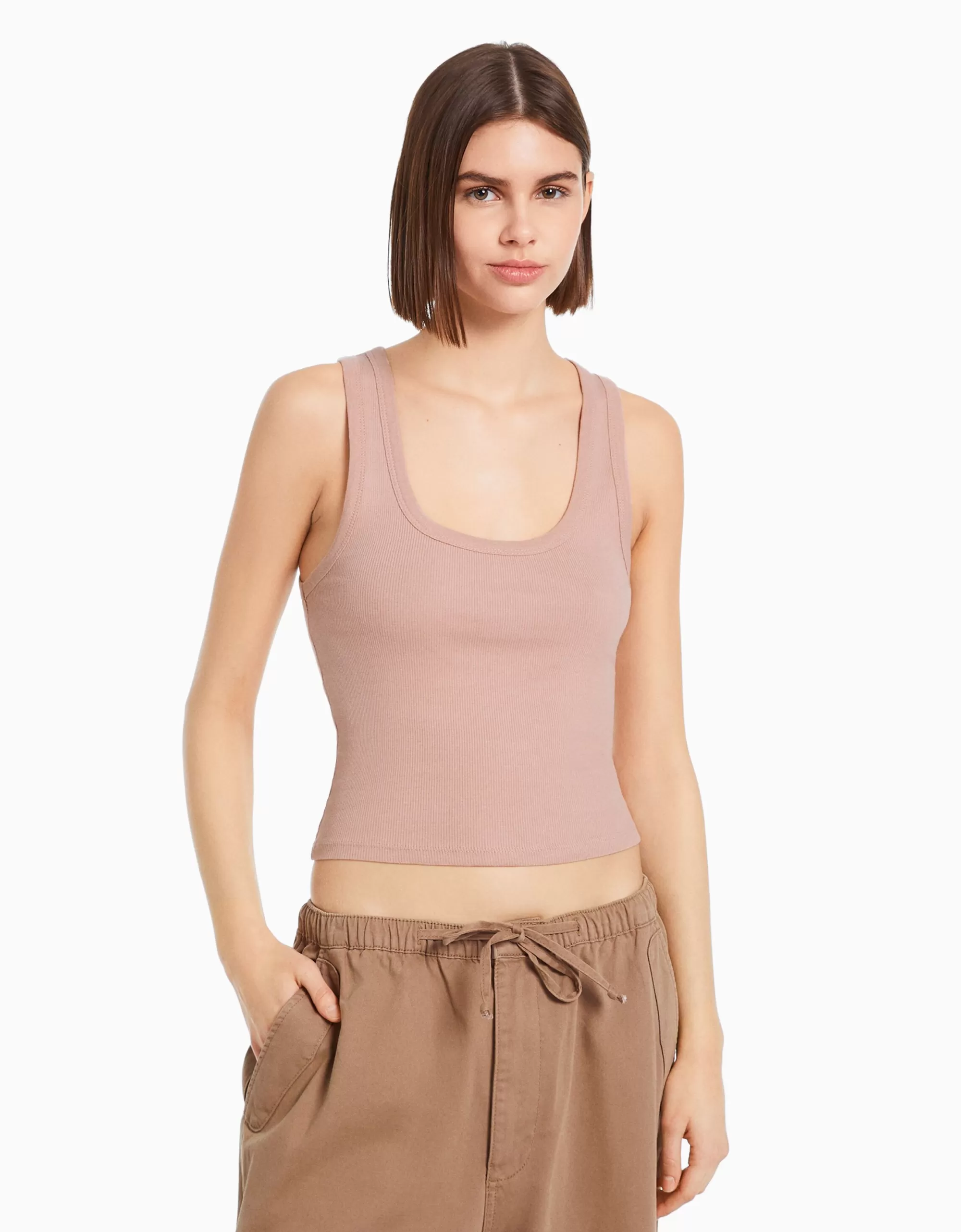 MUJER BERSHKA Camiseta sin mangas rib