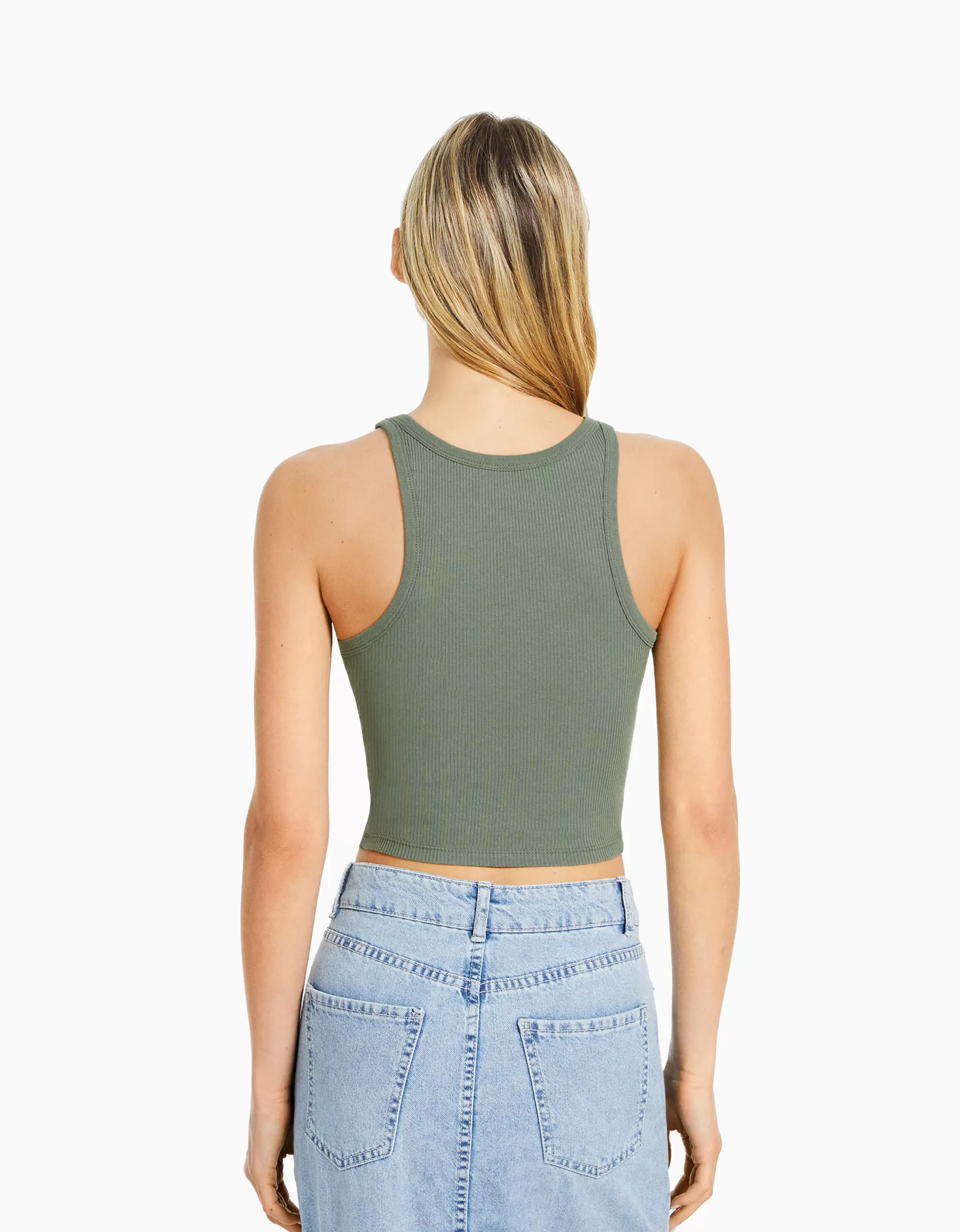 MUJER BERSHKA Camiseta sin mangas rib