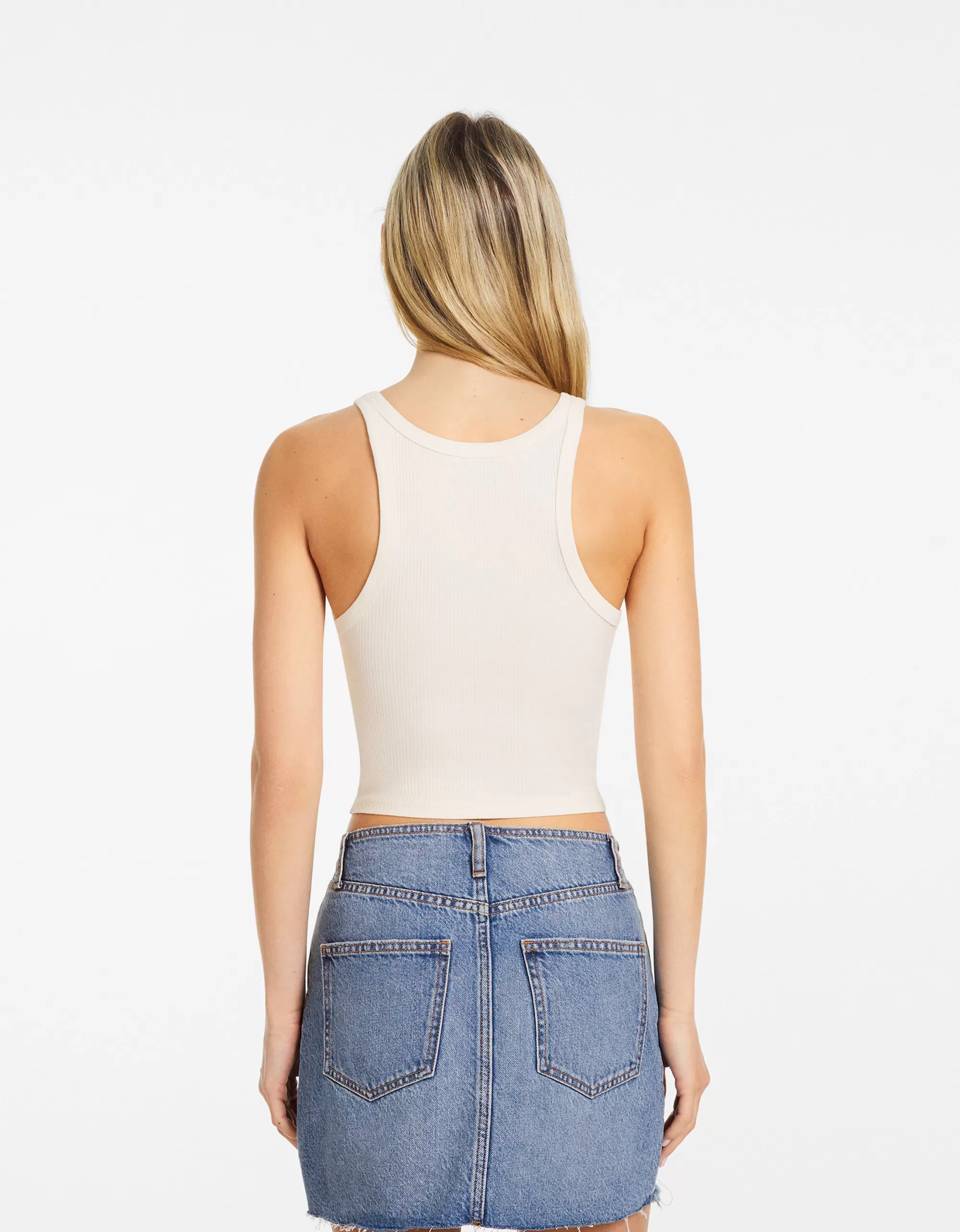 MUJER BERSHKA Camiseta sin mangas rib