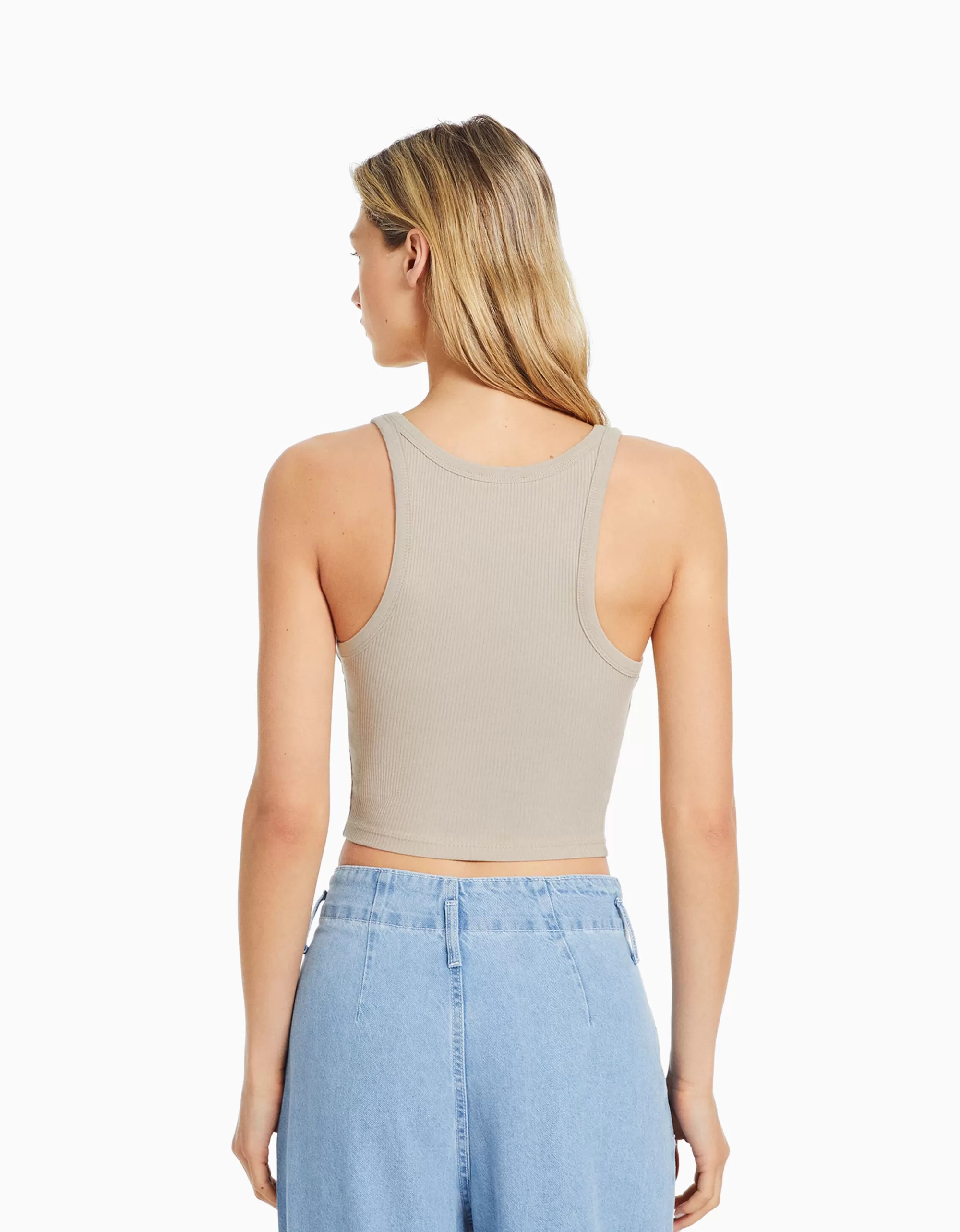MUJER BERSHKA Camiseta sin mangas rib