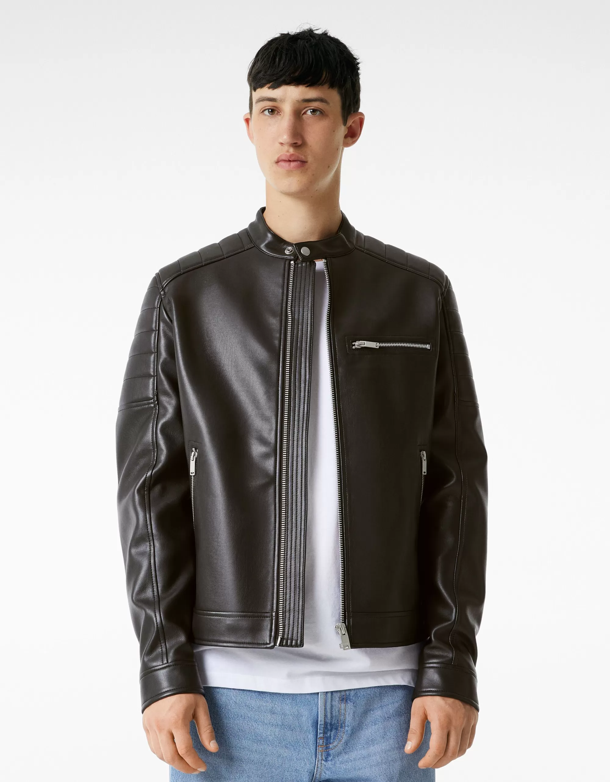 HOMBRE BERSHKA Cazadora biker efecto piel