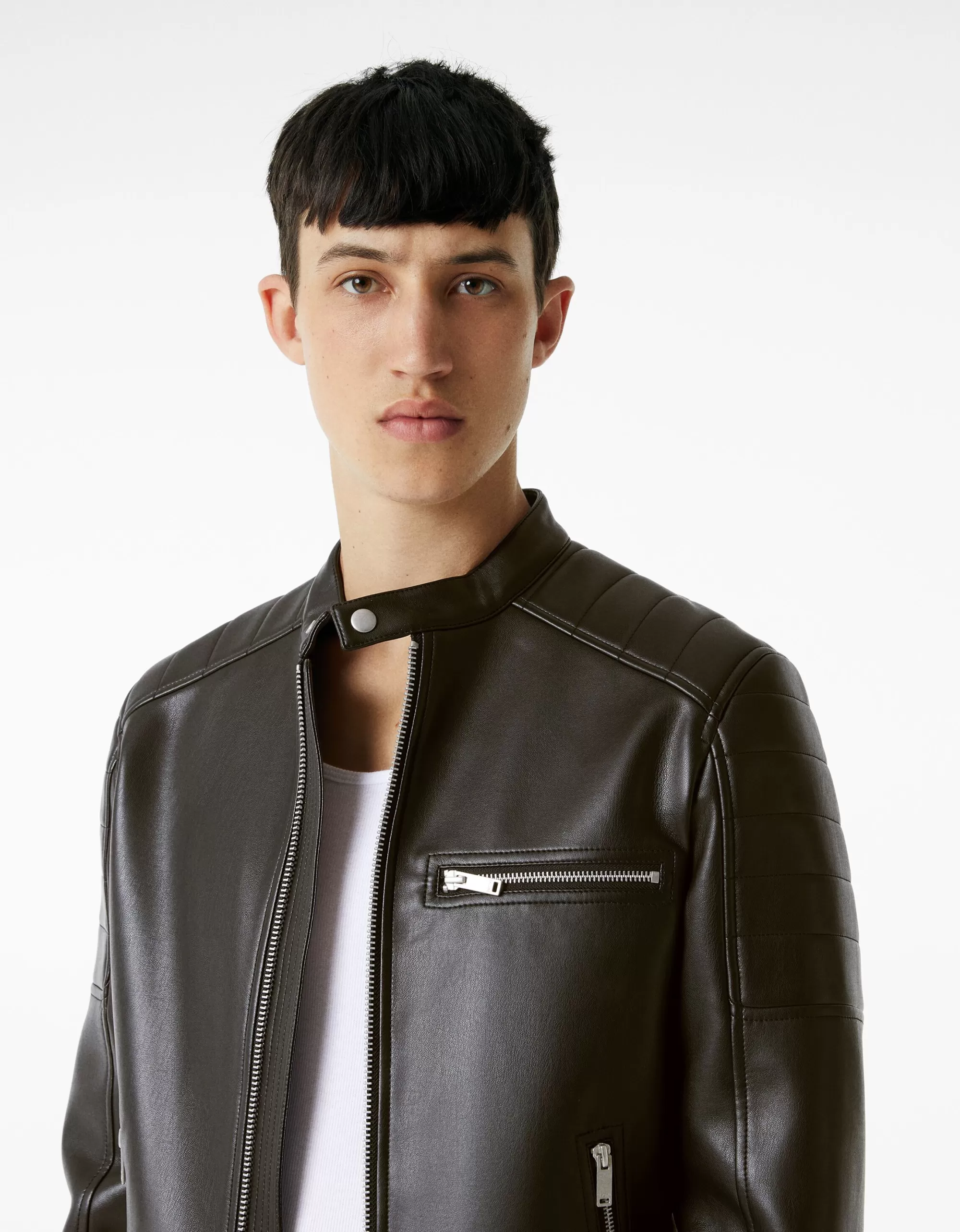 HOMBRE BERSHKA Cazadora biker efecto piel