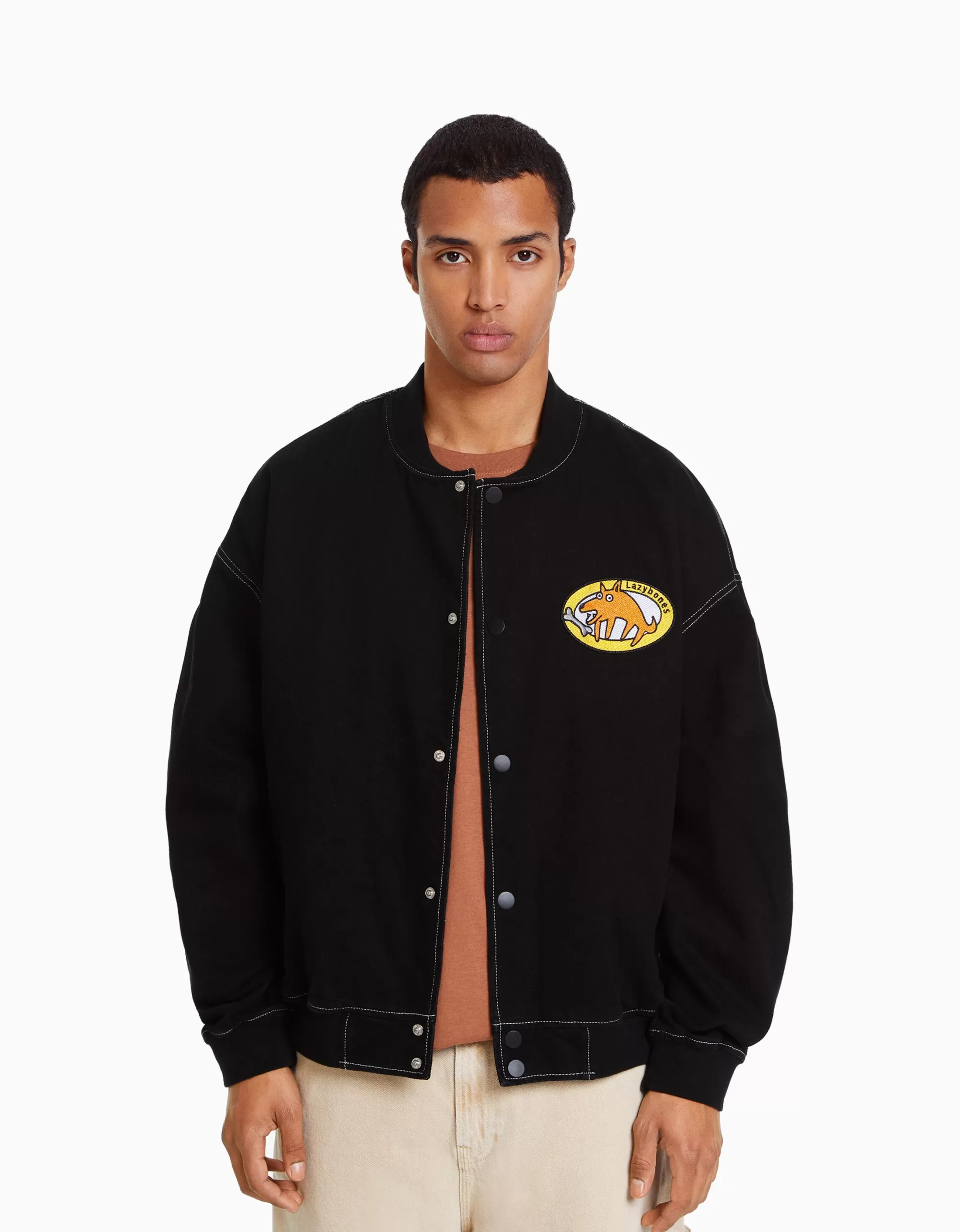 HOMBRE BERSHKA Cazadora bomber denim hilo contraste