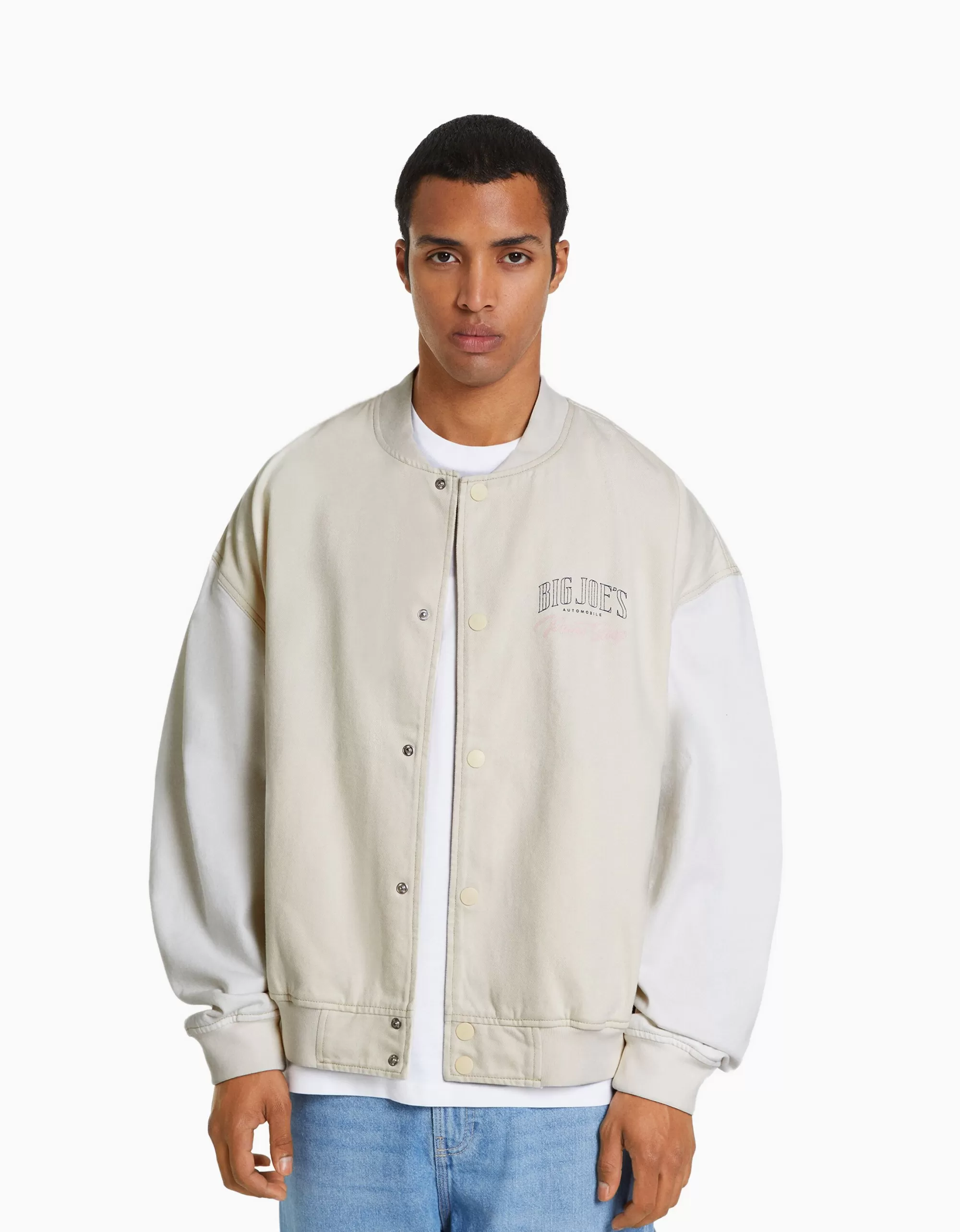 HOMBRE BERSHKA Cazadora bomber denim hilo contraste