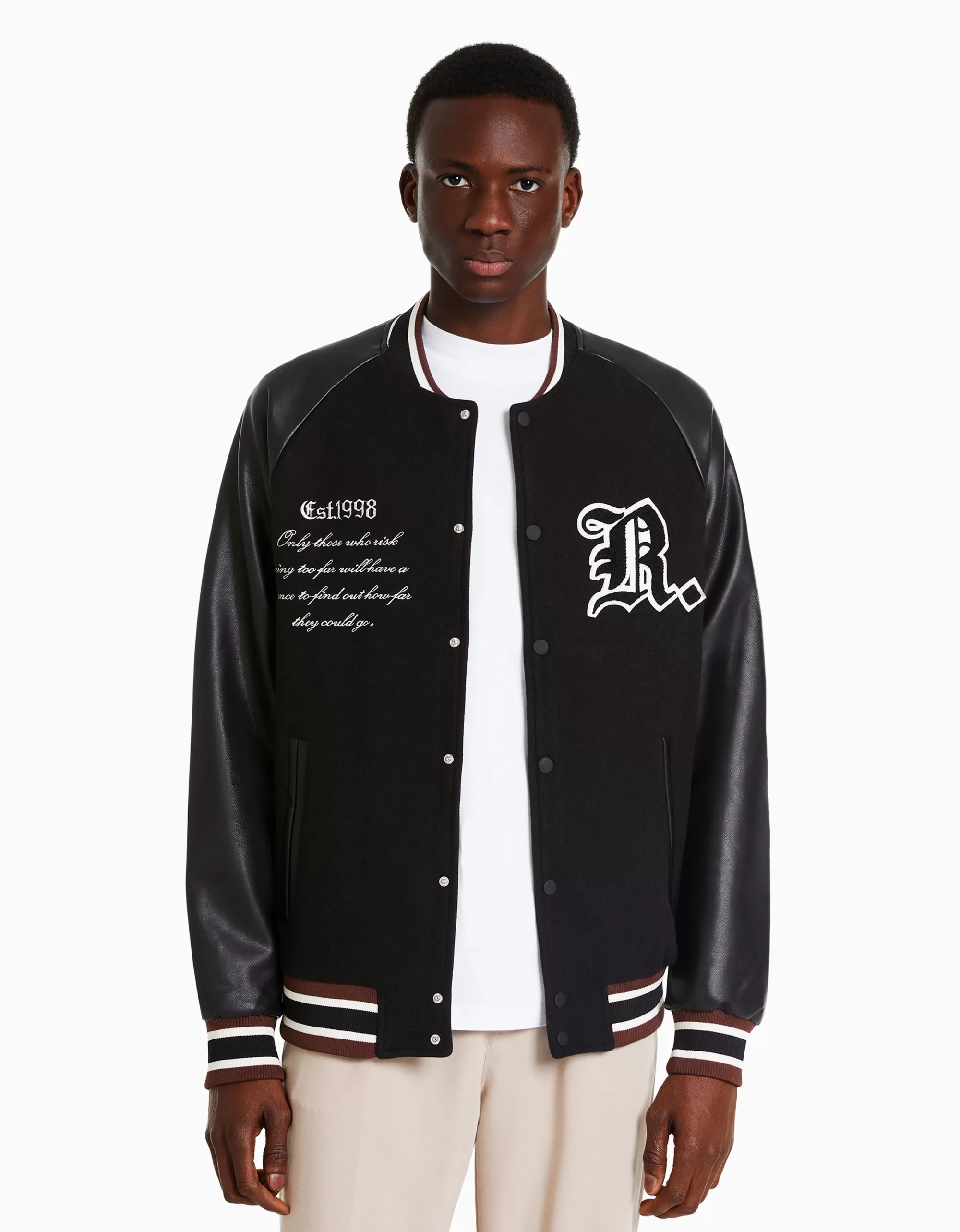 HOMBRE BERSHKA Cazadora bomber paño efecto piel