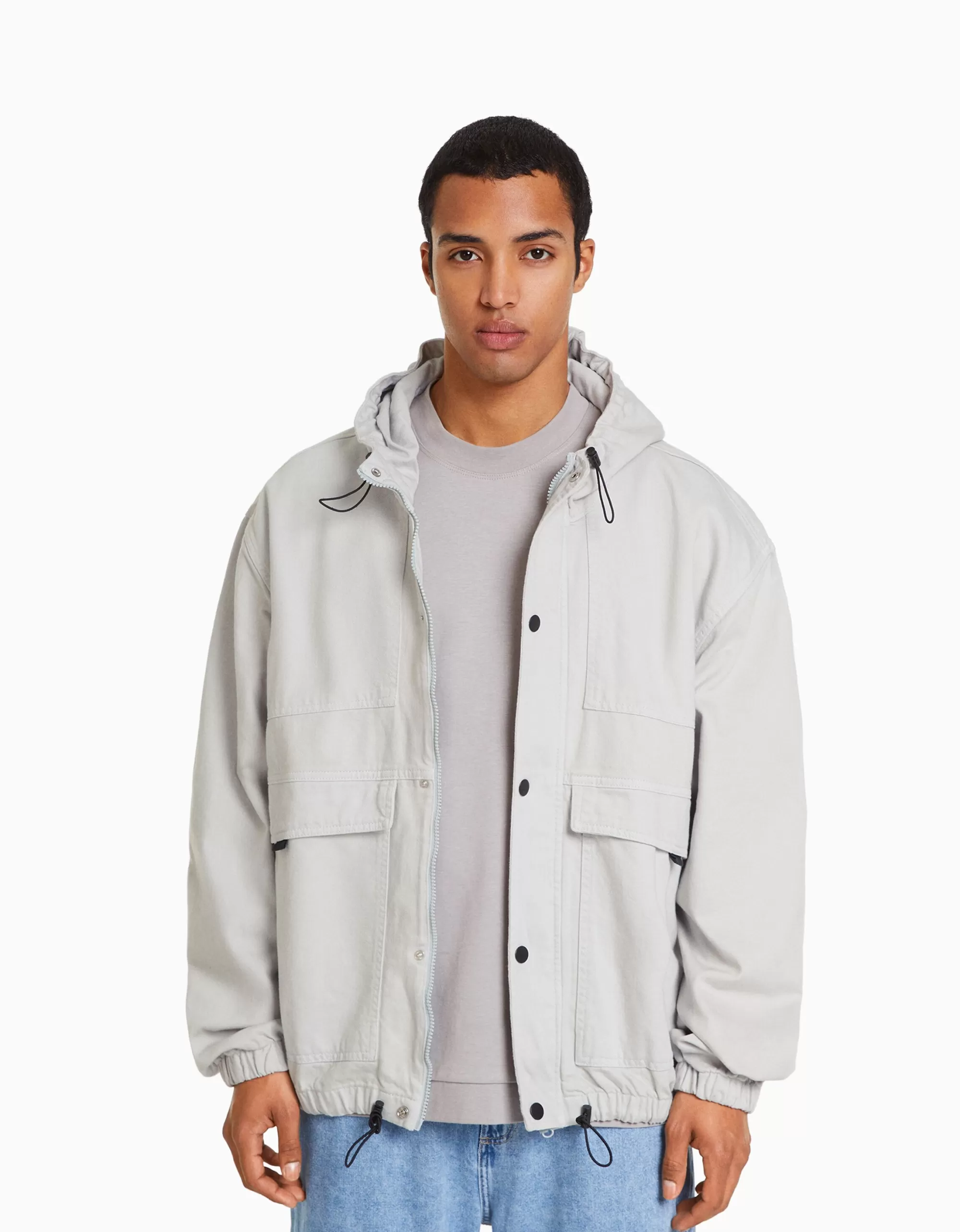 HOMBRE BERSHKA Cazadora capucha denim parachute