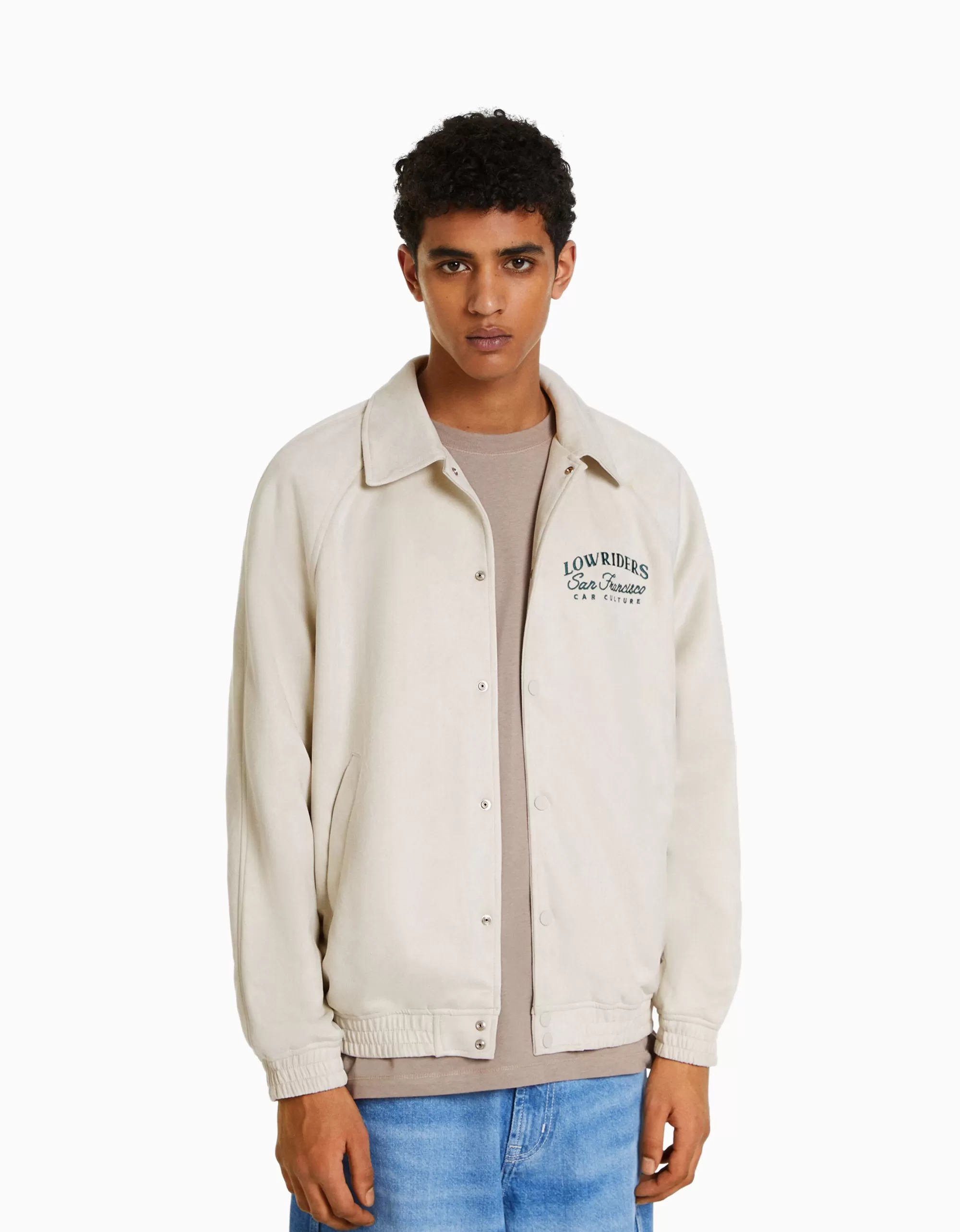 HOMBRE BERSHKA Cazadora efecto ante bordado