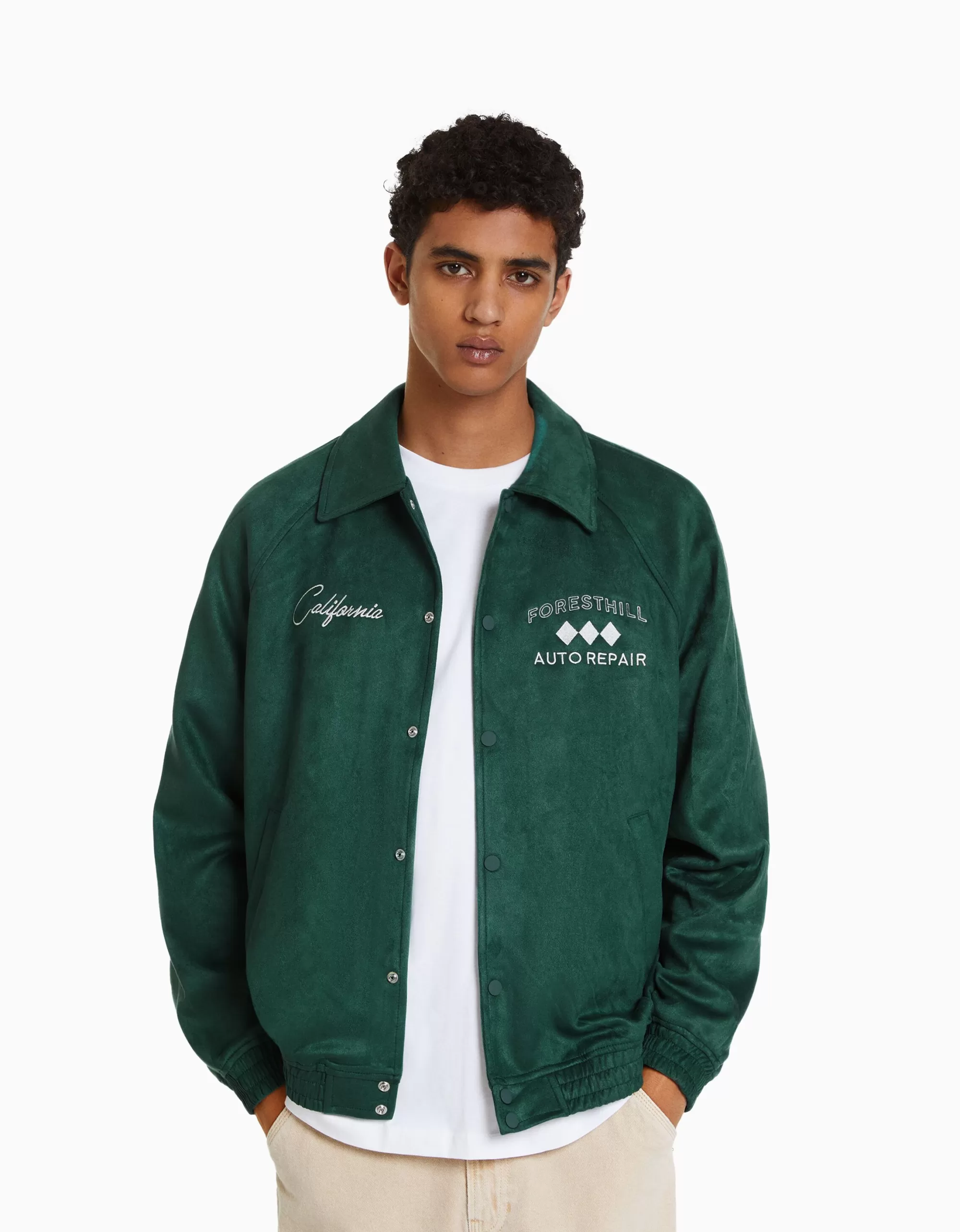 HOMBRE BERSHKA Cazadora efecto ante bordado