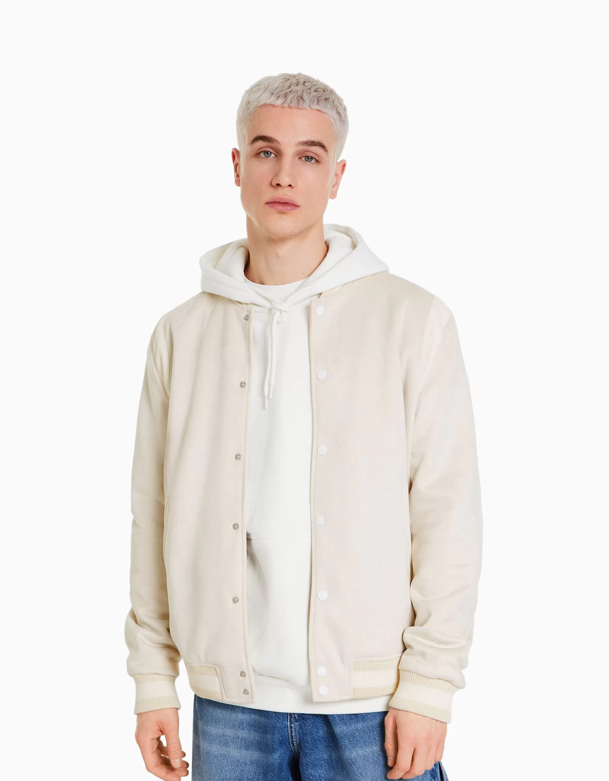 HOMBRE BERSHKA Cazadora efecto ante detalle polipiel