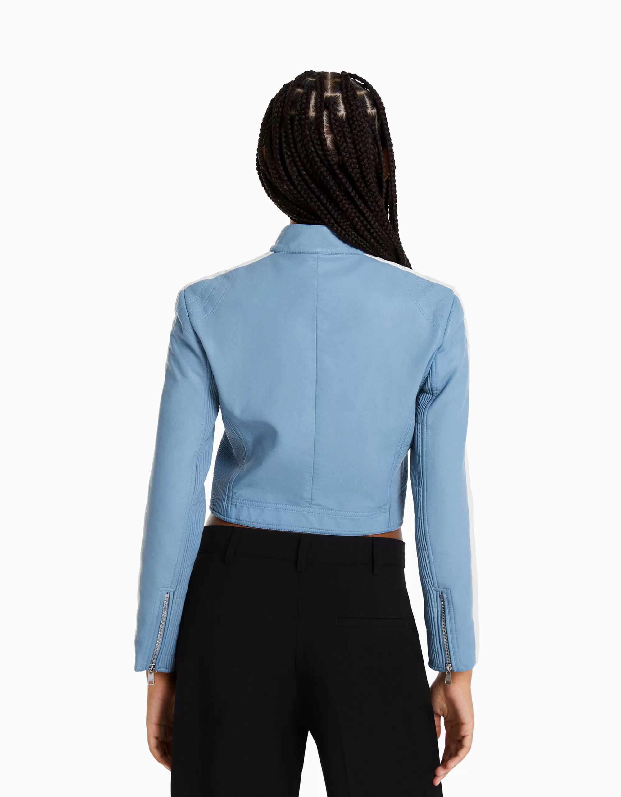 MUJER BERSHKA Cazadora efecto piel desgastada banda lateral