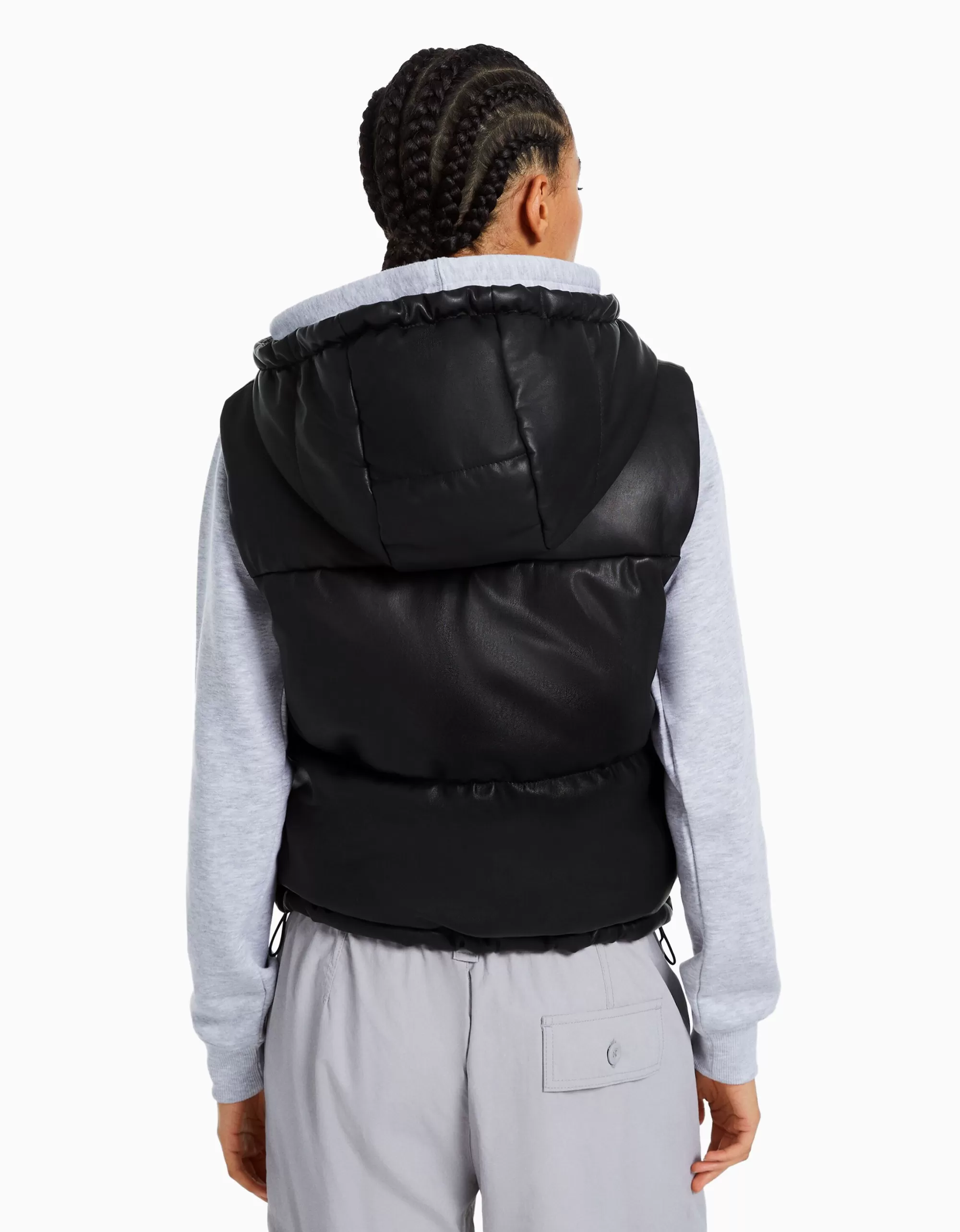 MUJER BERSHKA Chaleco capucha efecto piel