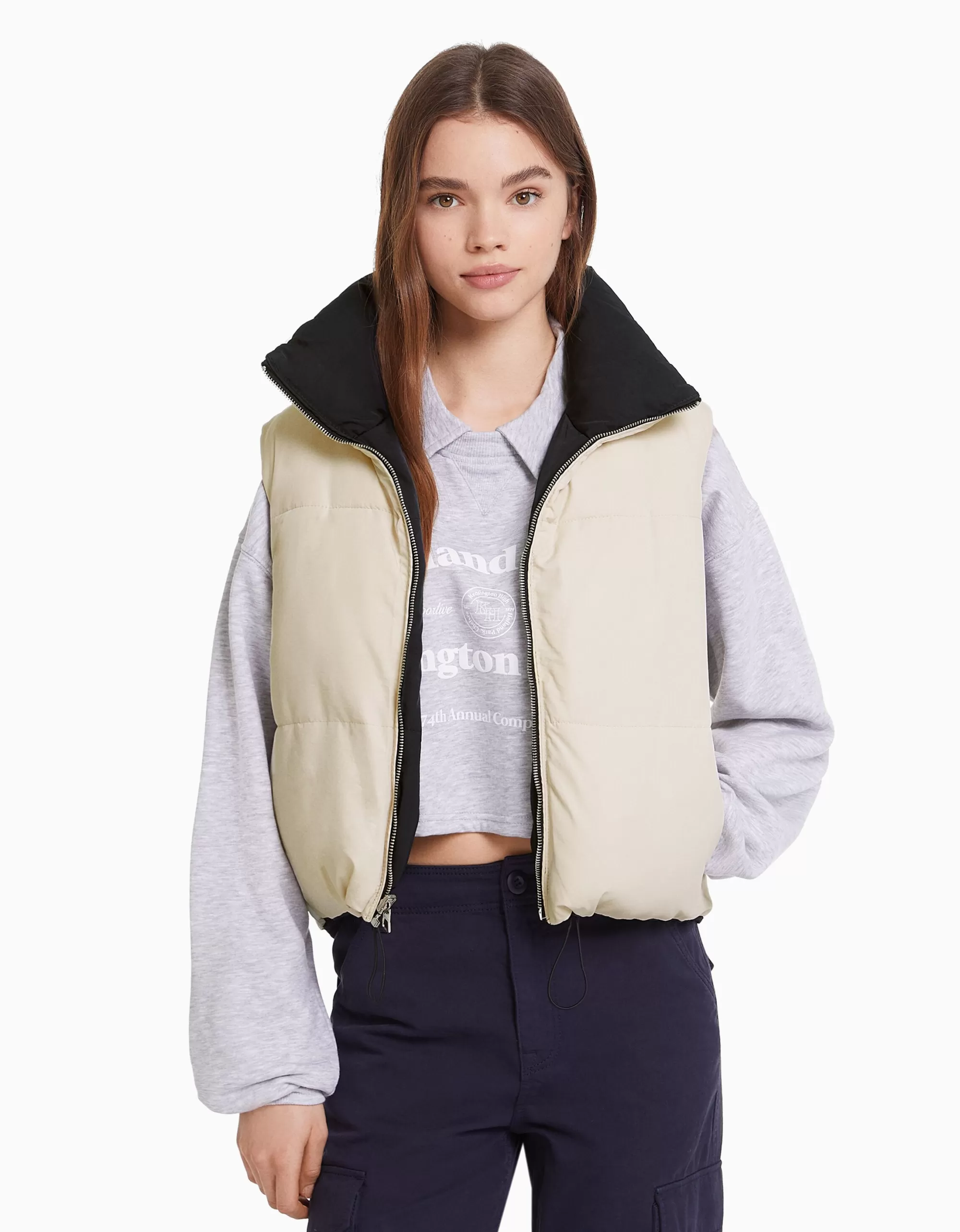 MUJER BERSHKA Chaleco cropped reversible