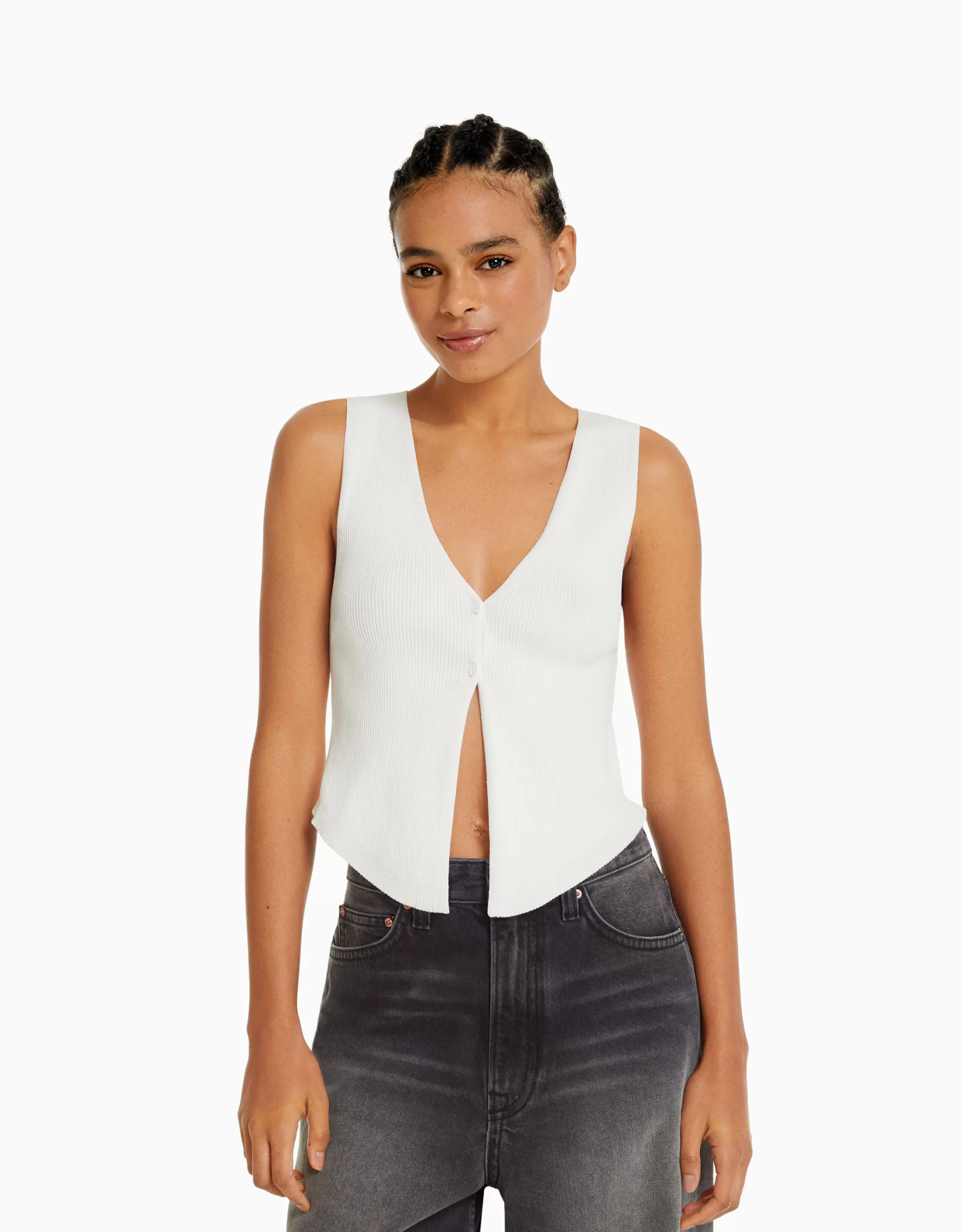 MUJER BERSHKA Chaleco punto botones