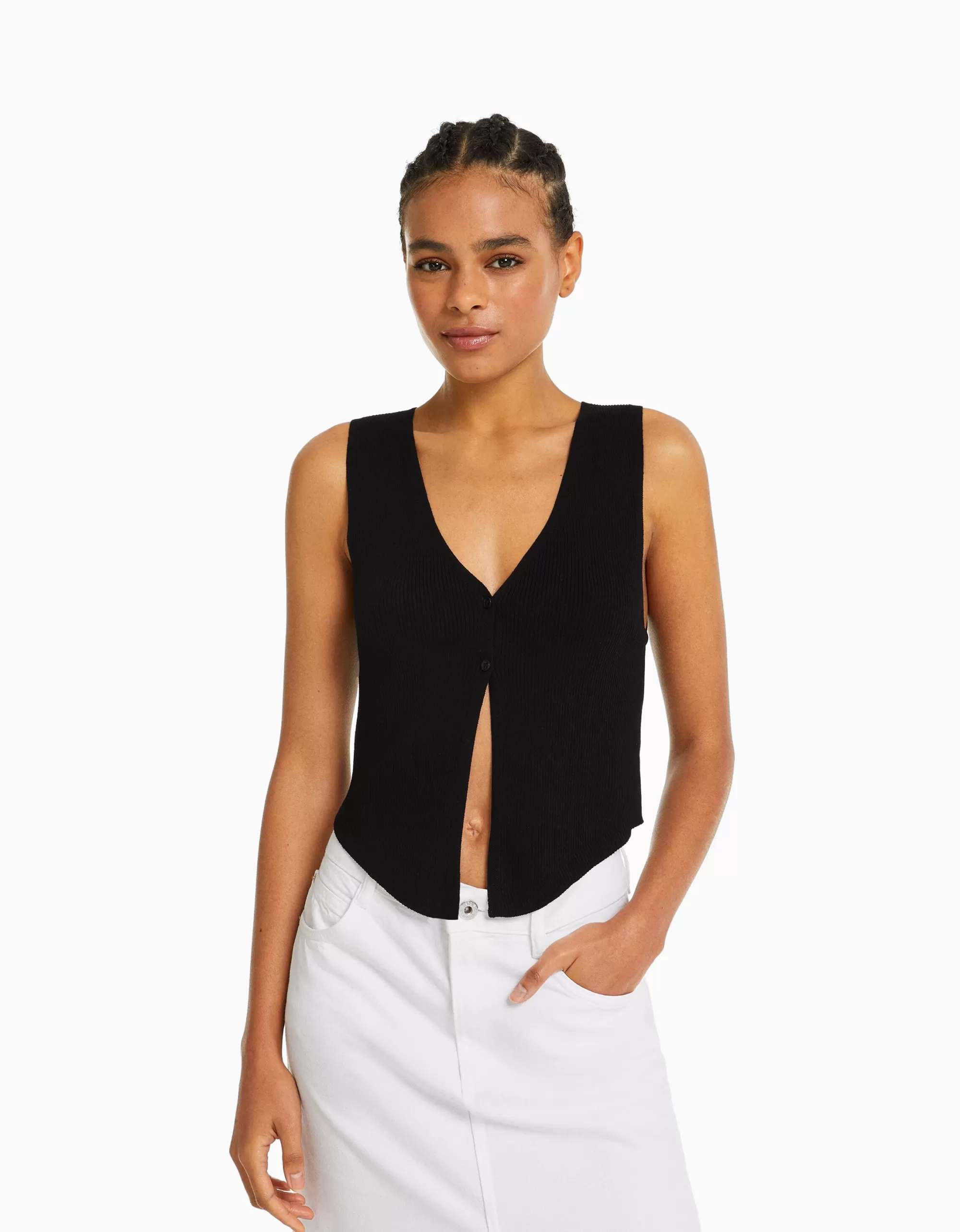 MUJER BERSHKA Chaleco punto botones