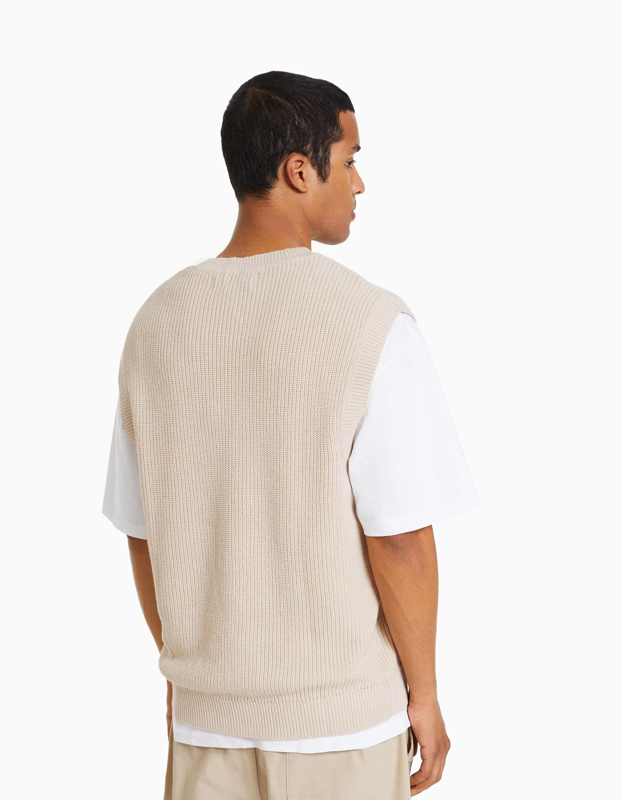 MUJER BERSHKA Chaleco punto cuello pico