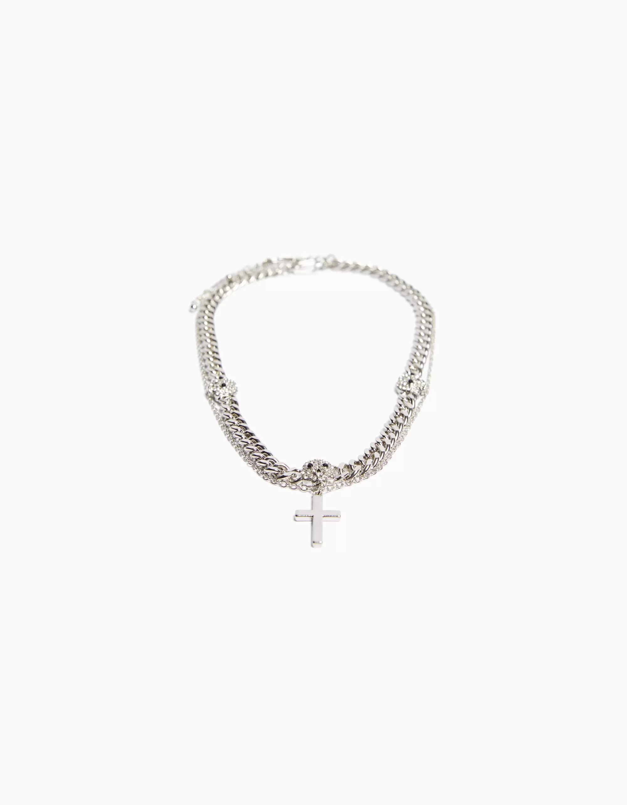 HOMBRE BERSHKA Collar calavera cruz