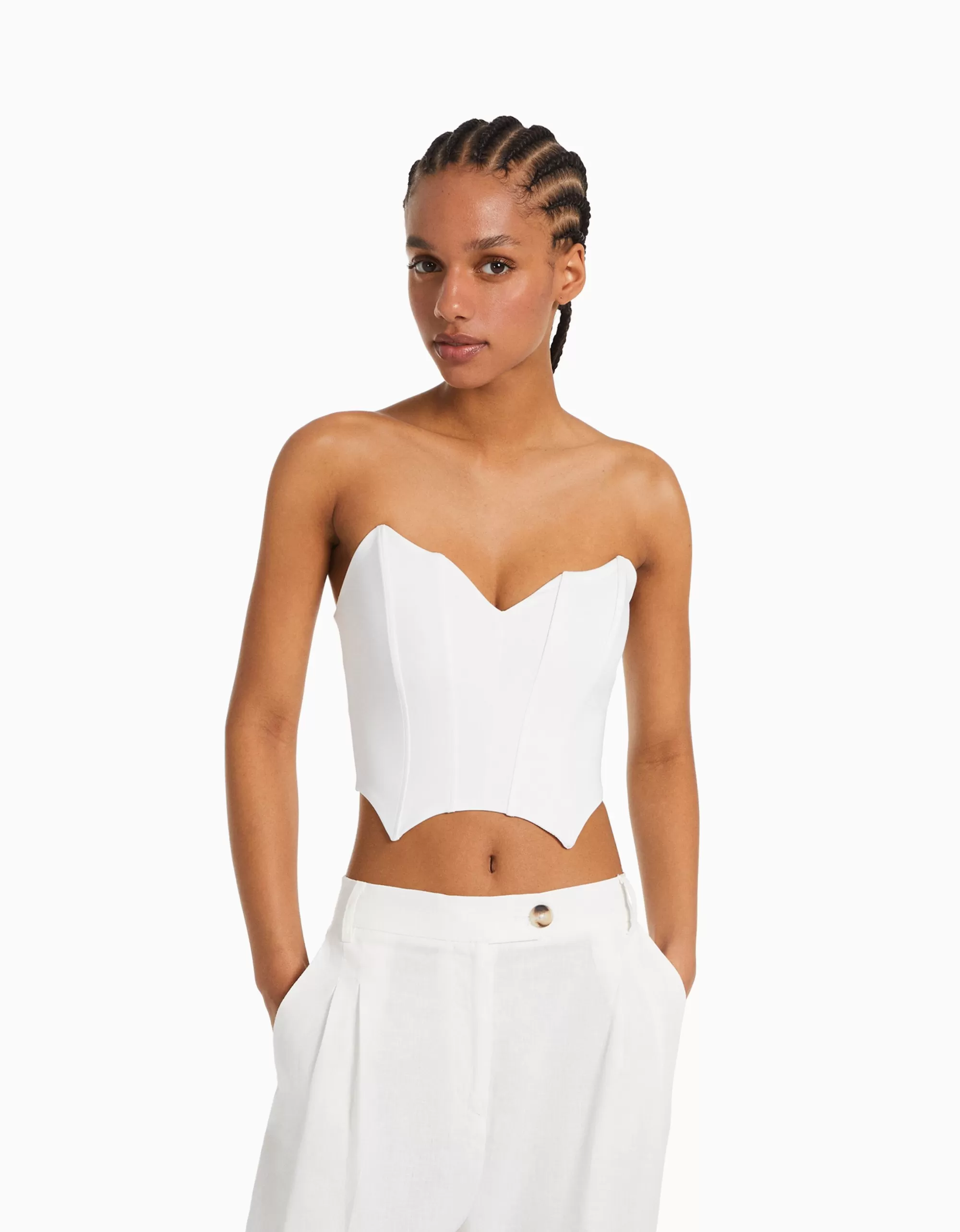 MUJER BERSHKA Corsé cropped escote picos